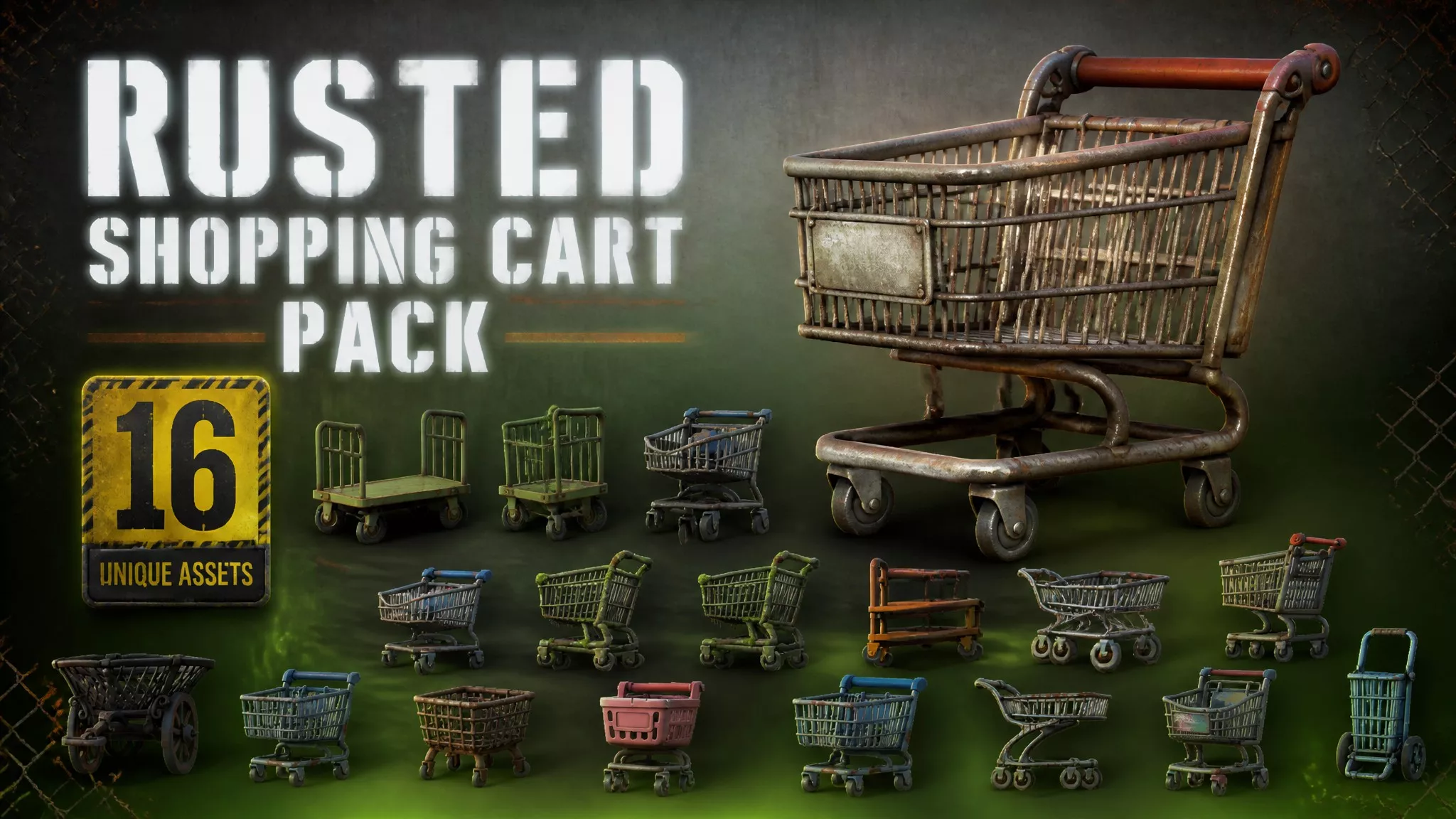 Rusted Shopping Cart Pack Low-poly 3D model