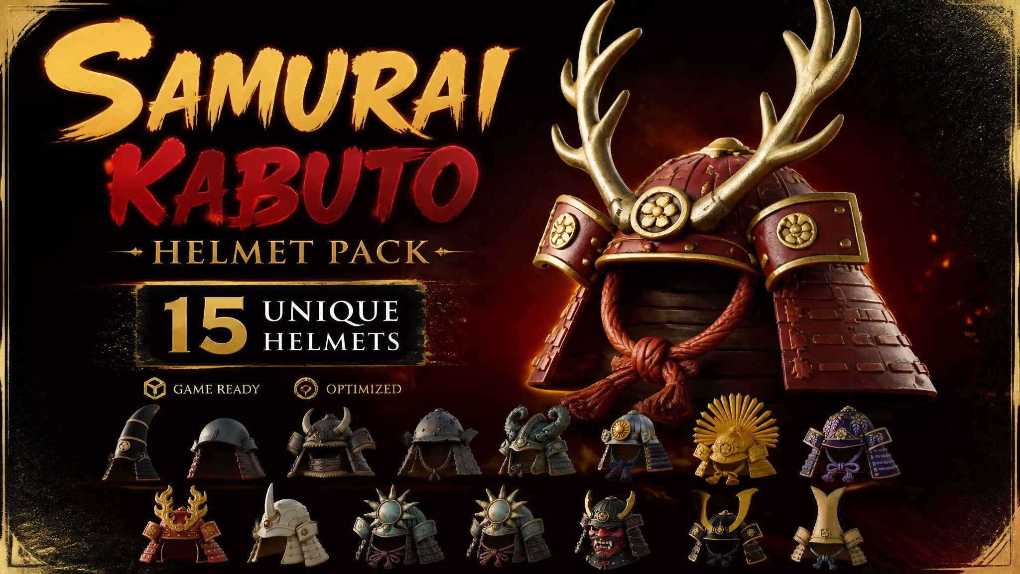 Samurai Kabuto Helmet Pack Low-poly 3D model