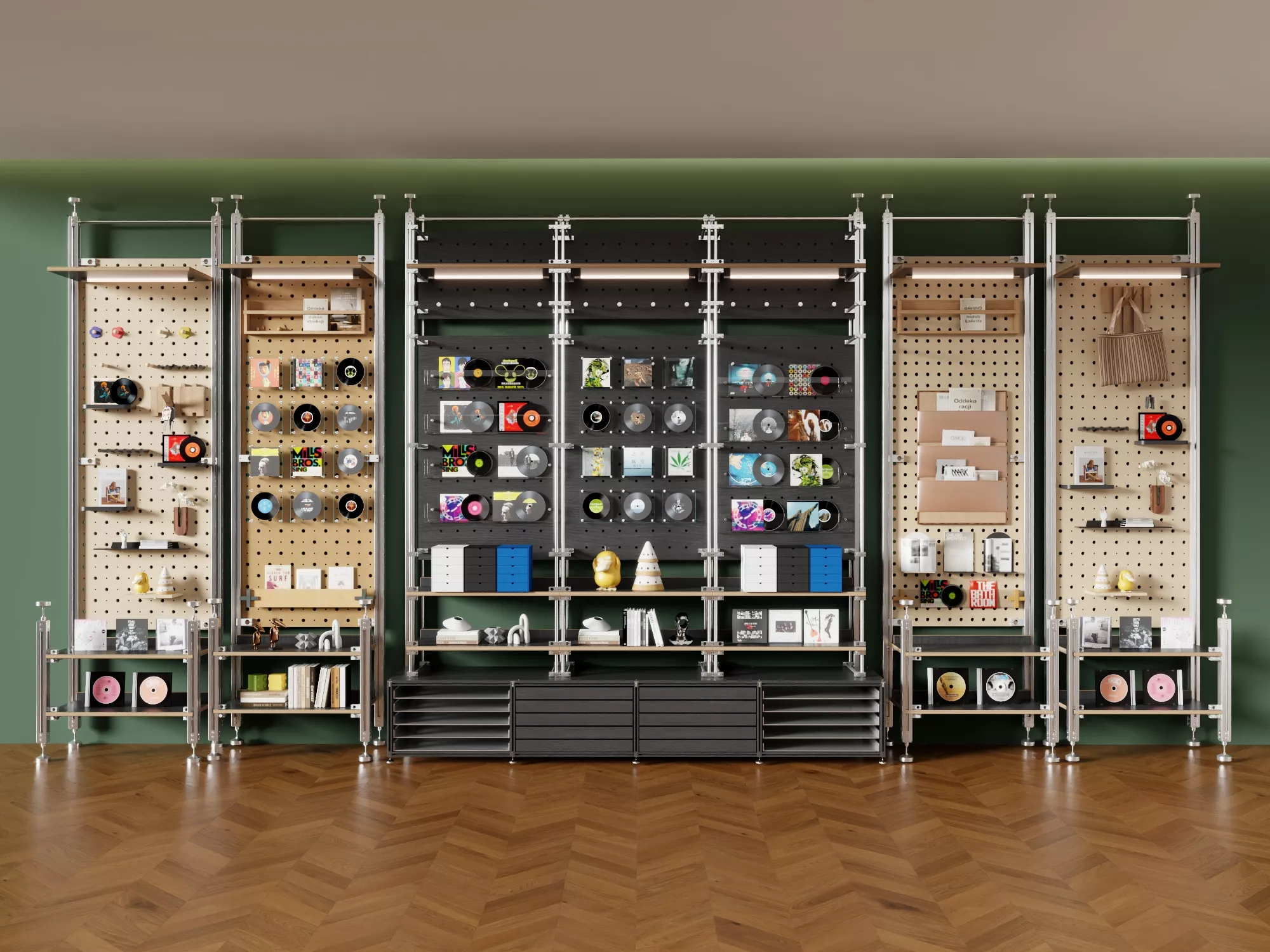 Modular Pegboard Display Shelf Asset Set 3D model