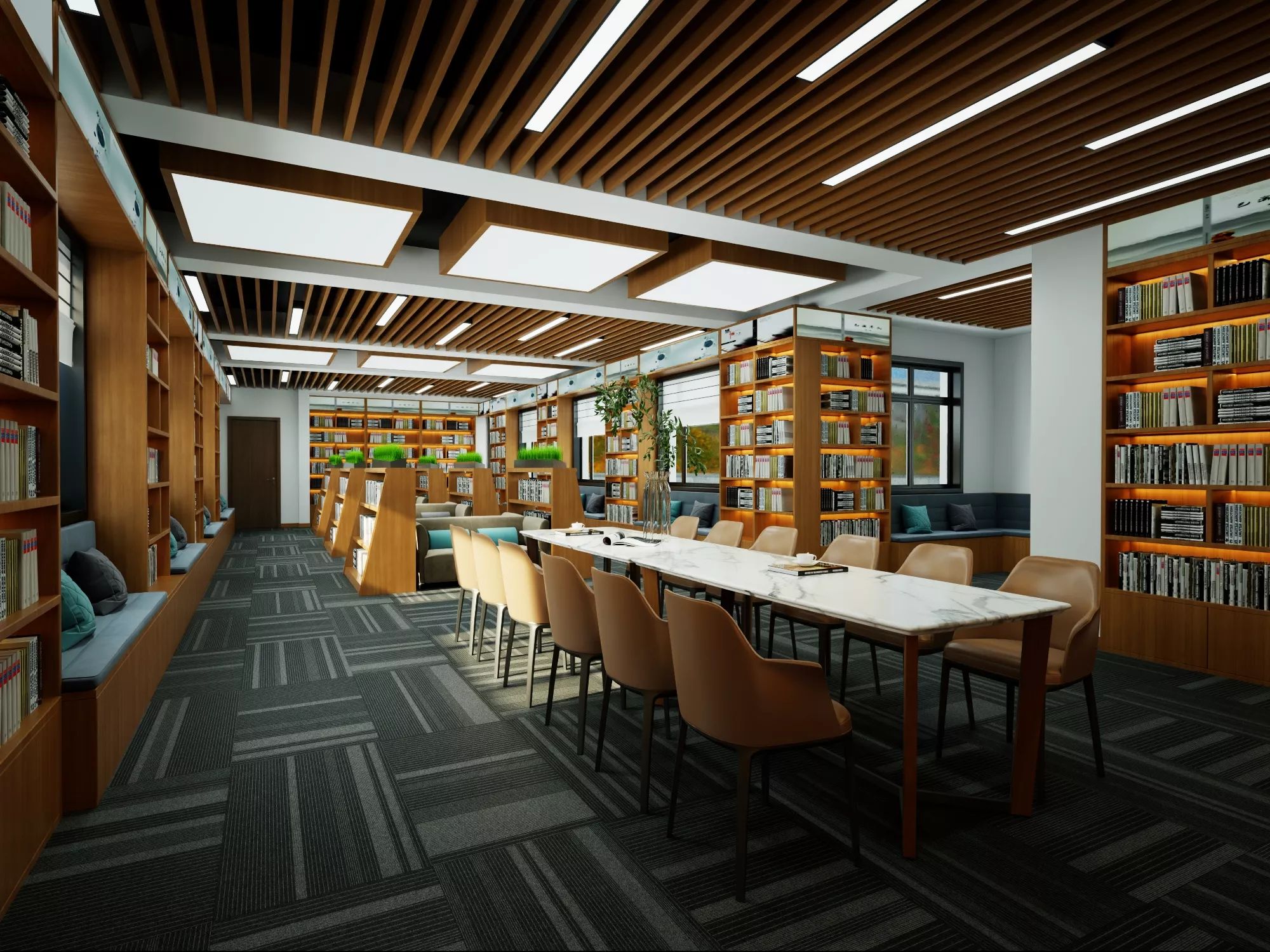 Modern Library Reading Room Interior Scene 3D model