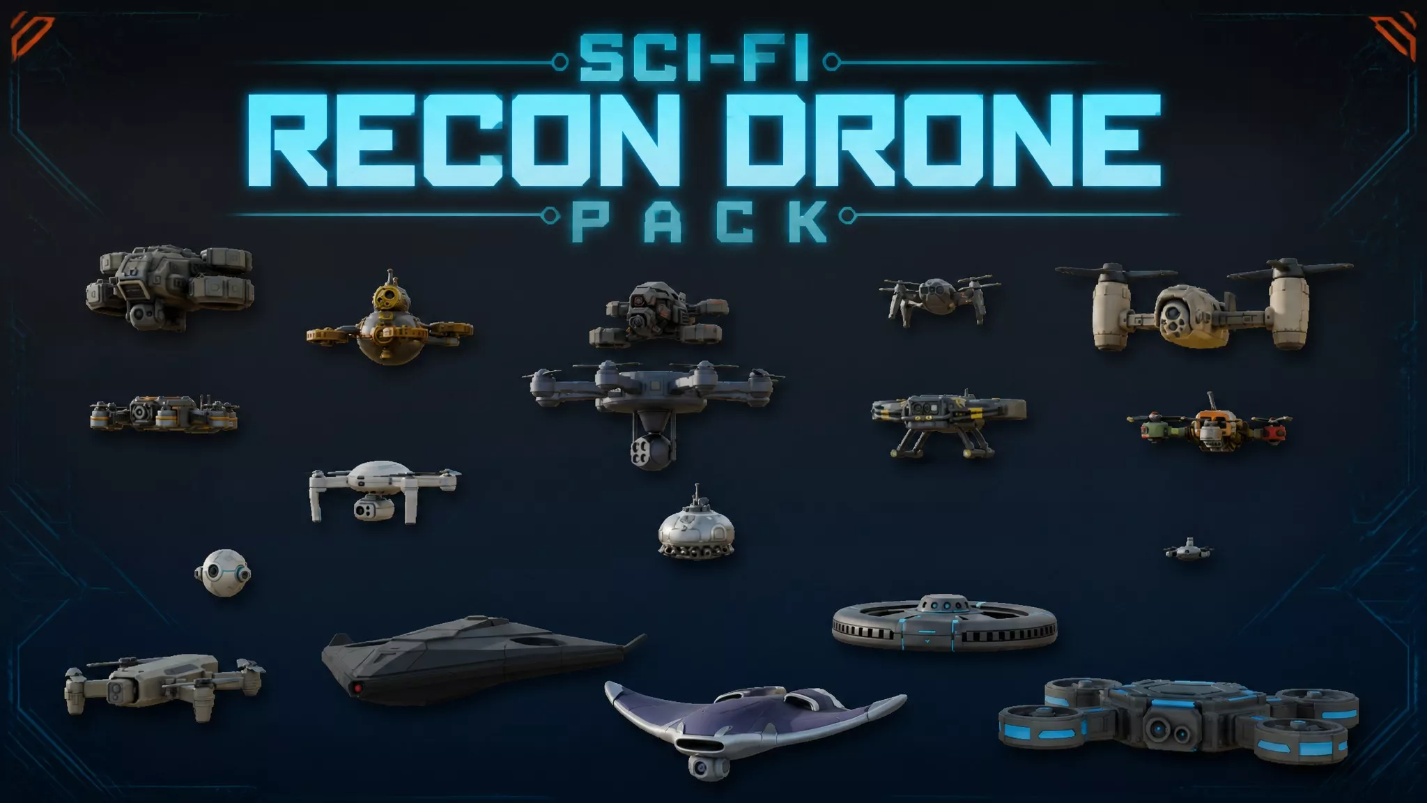 Sci-Fi Recon Drone Pack Low-poly 3D model