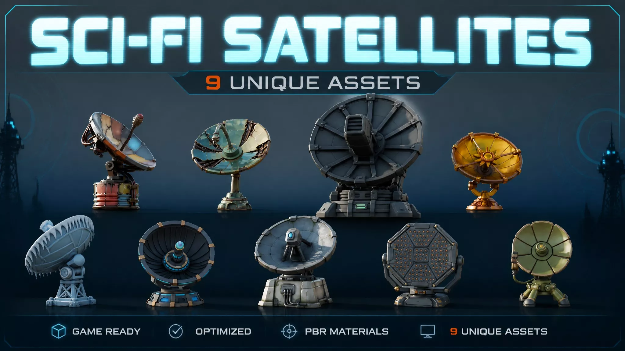 Sci-Fi Satellites Low-poly 3D model