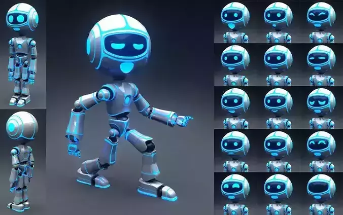 Full Rigged Robot Low-poly 3D model