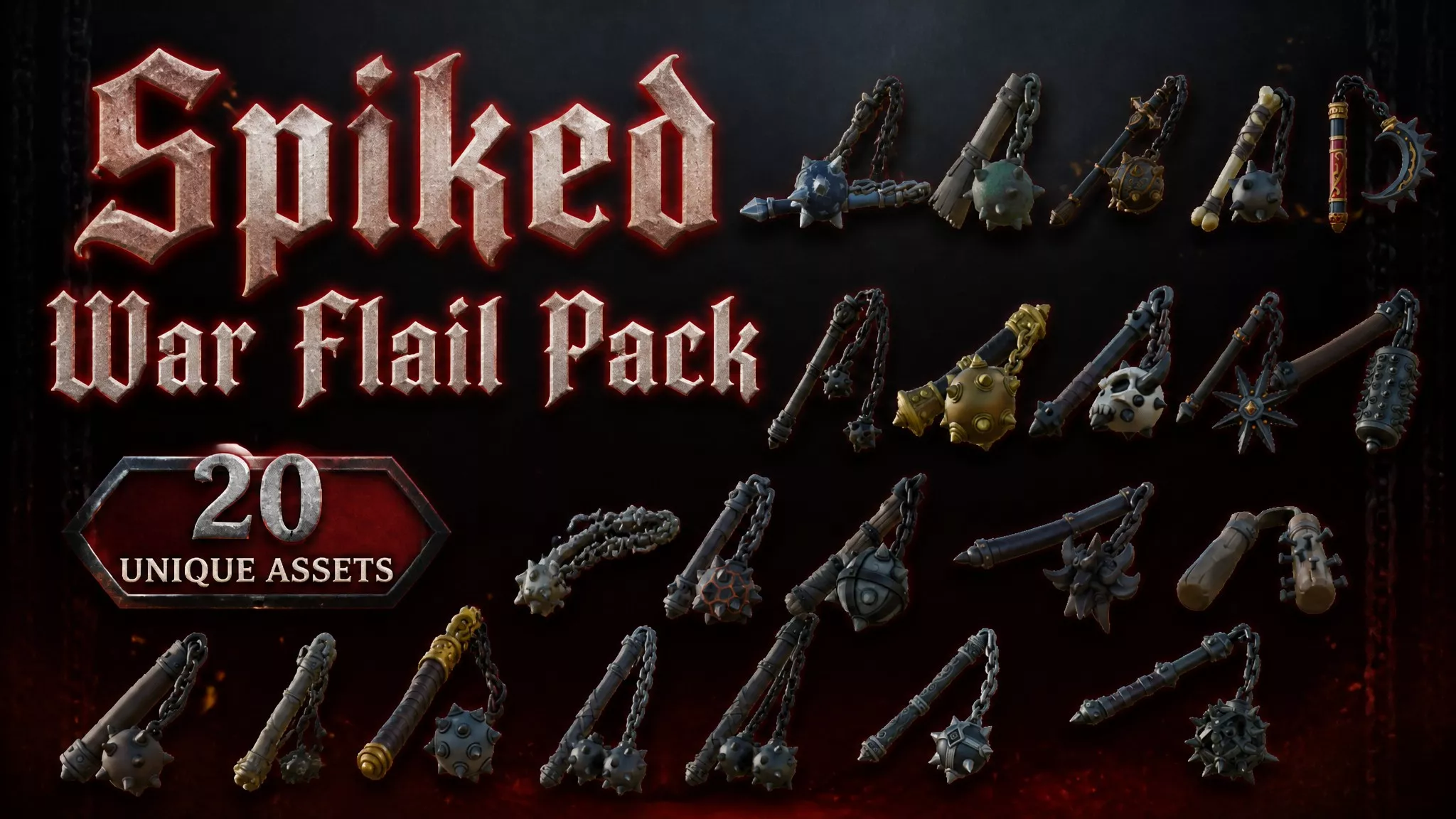 Spiked War Flail Pack Low-poly 3D model