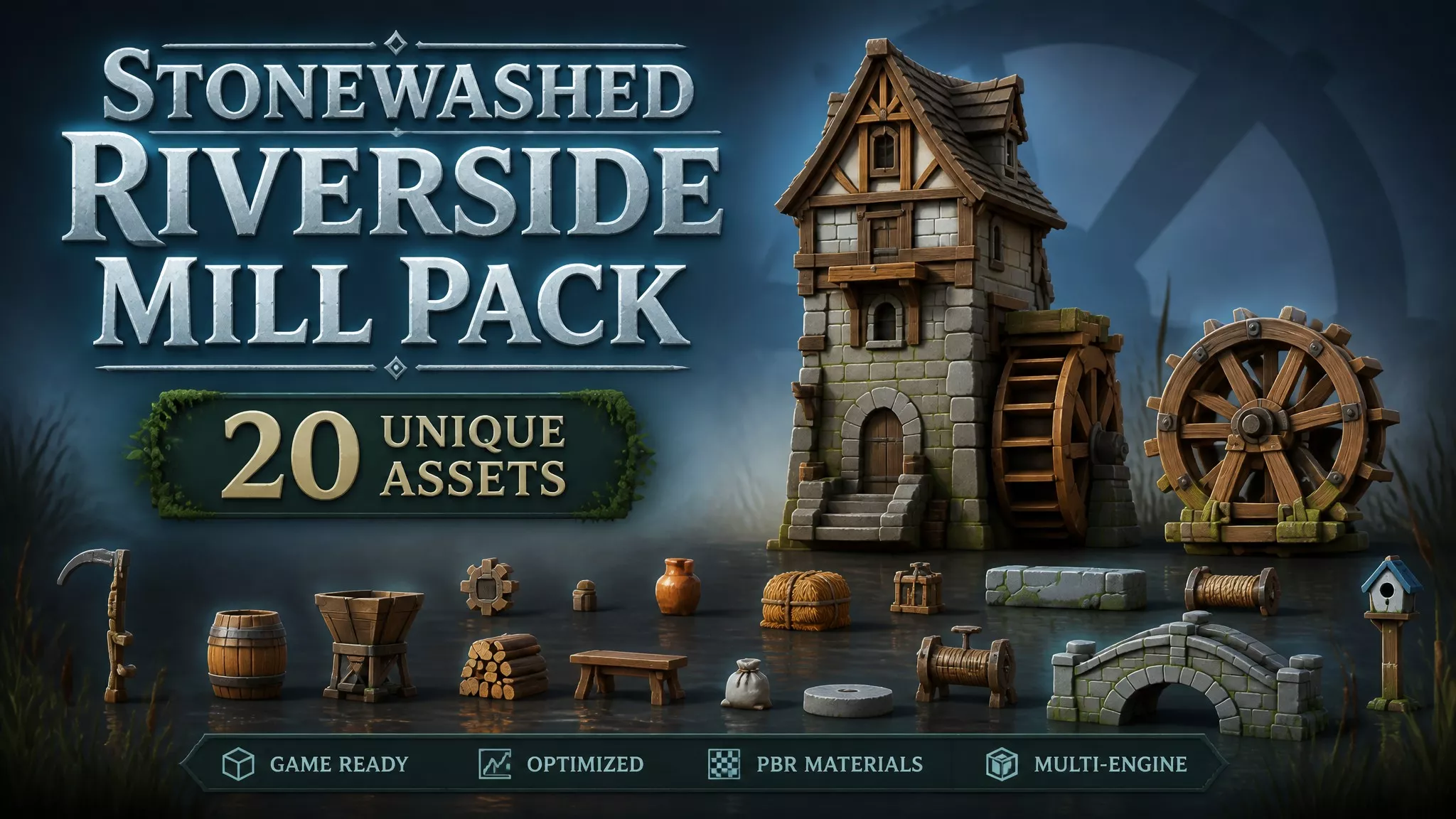 Stonewashed Riverside Mill Pack Low-poly 3D model