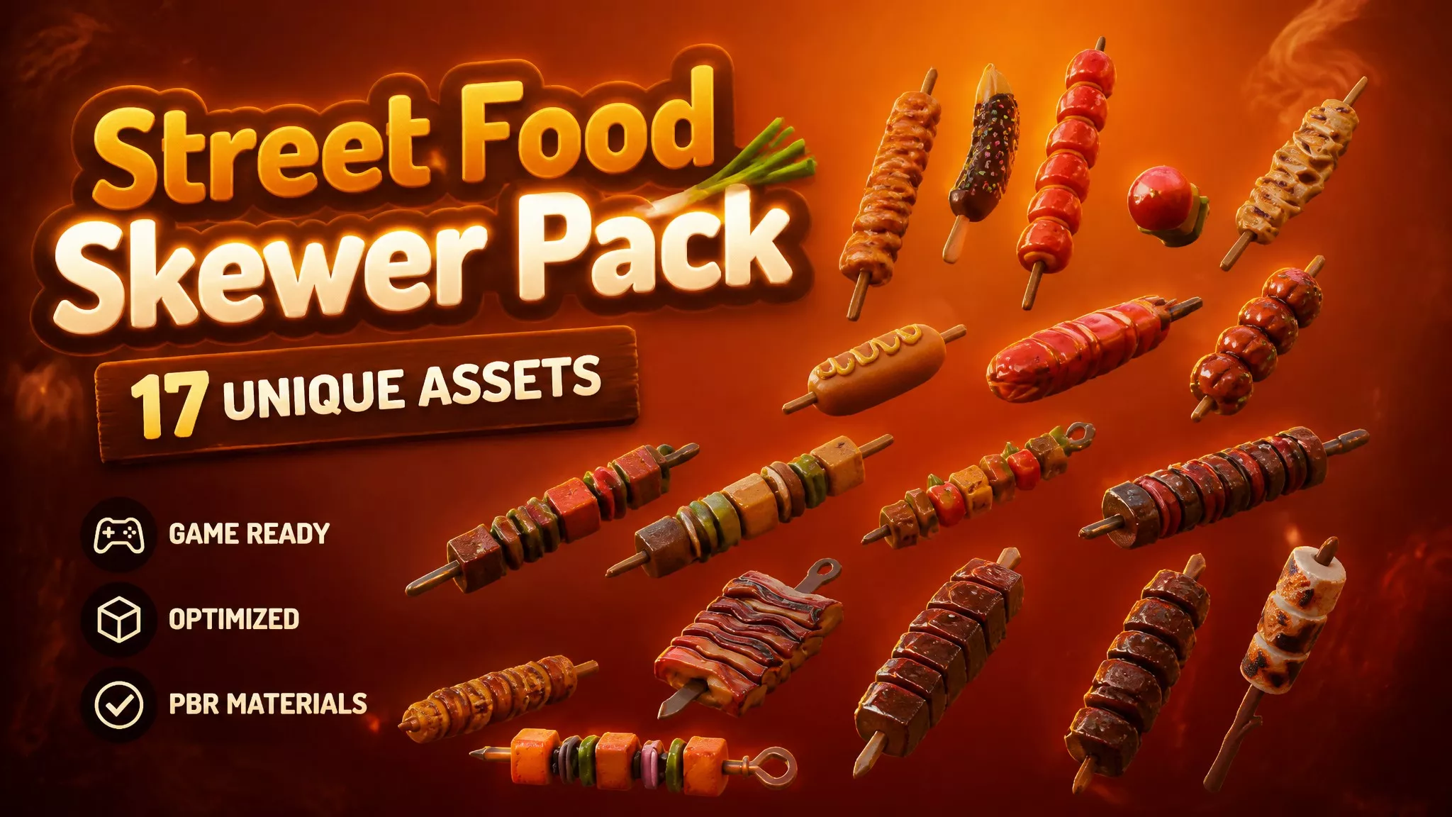 Street Food Skewer Pack Low-poly 3D model