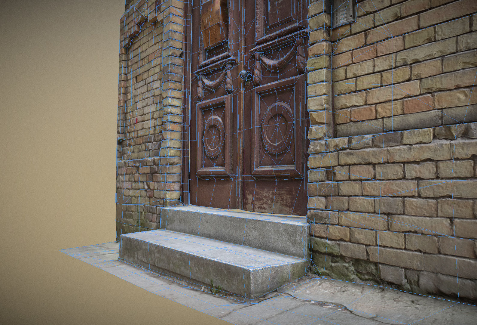 Scanned photorealistic old ornamented door Low-poly 3D model_2