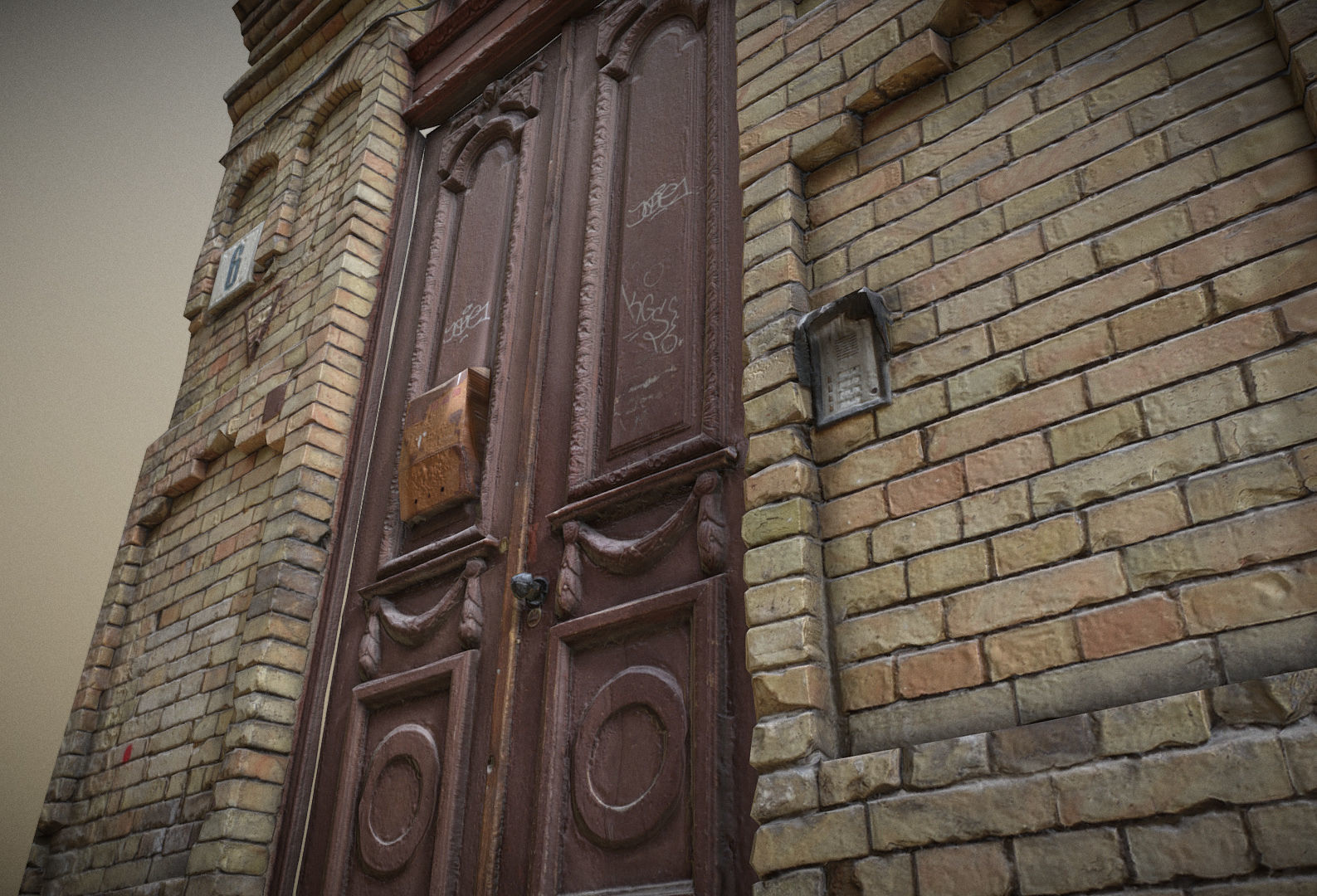 Scanned photorealistic old ornamented door Low-poly 3D model_1