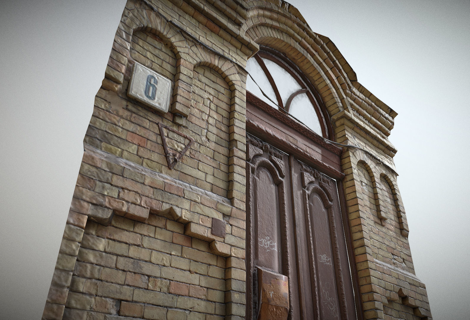 Scanned photorealistic old ornamented door Low-poly 3D model_3