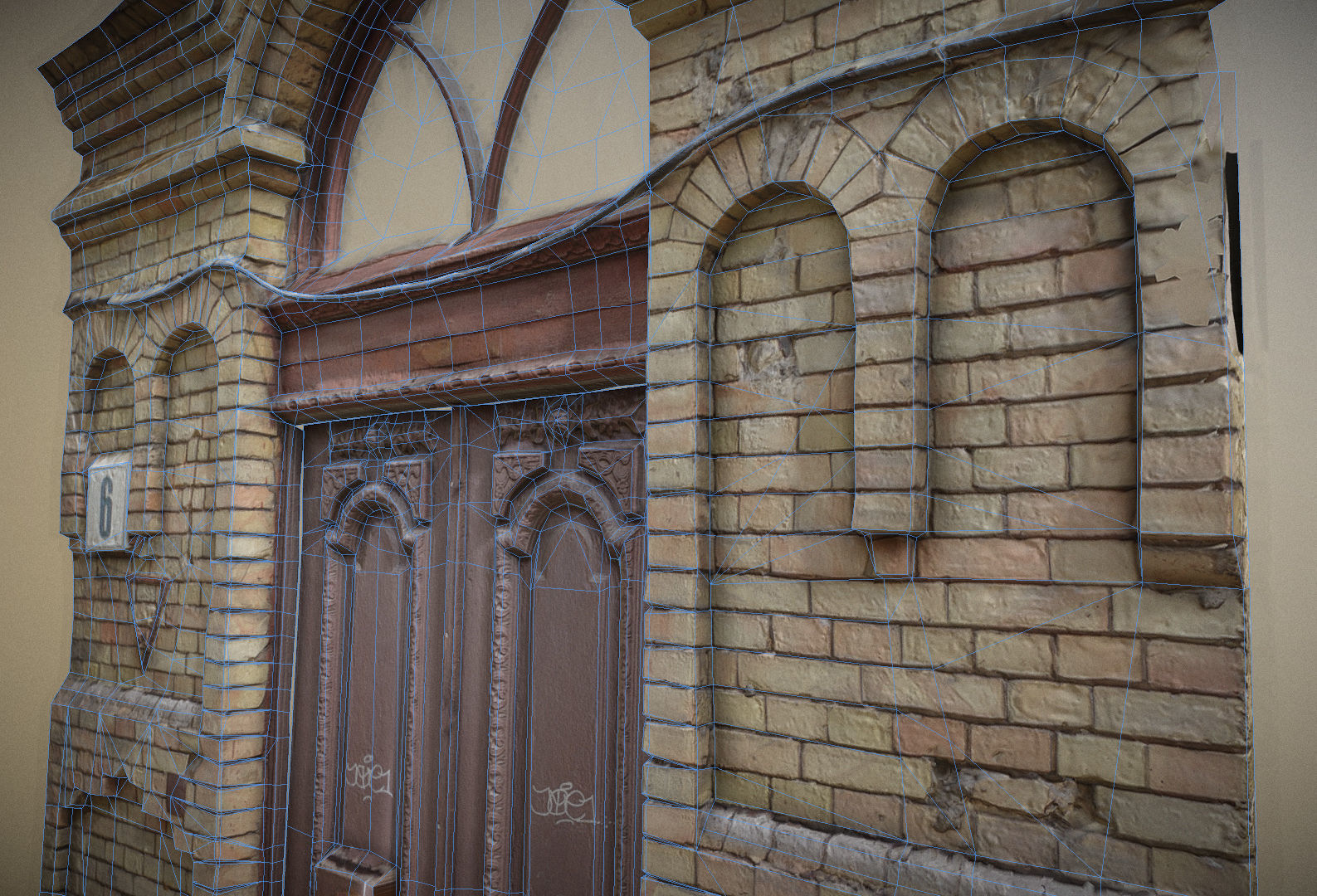 Scanned photorealistic old ornamented door Low-poly 3D model_8