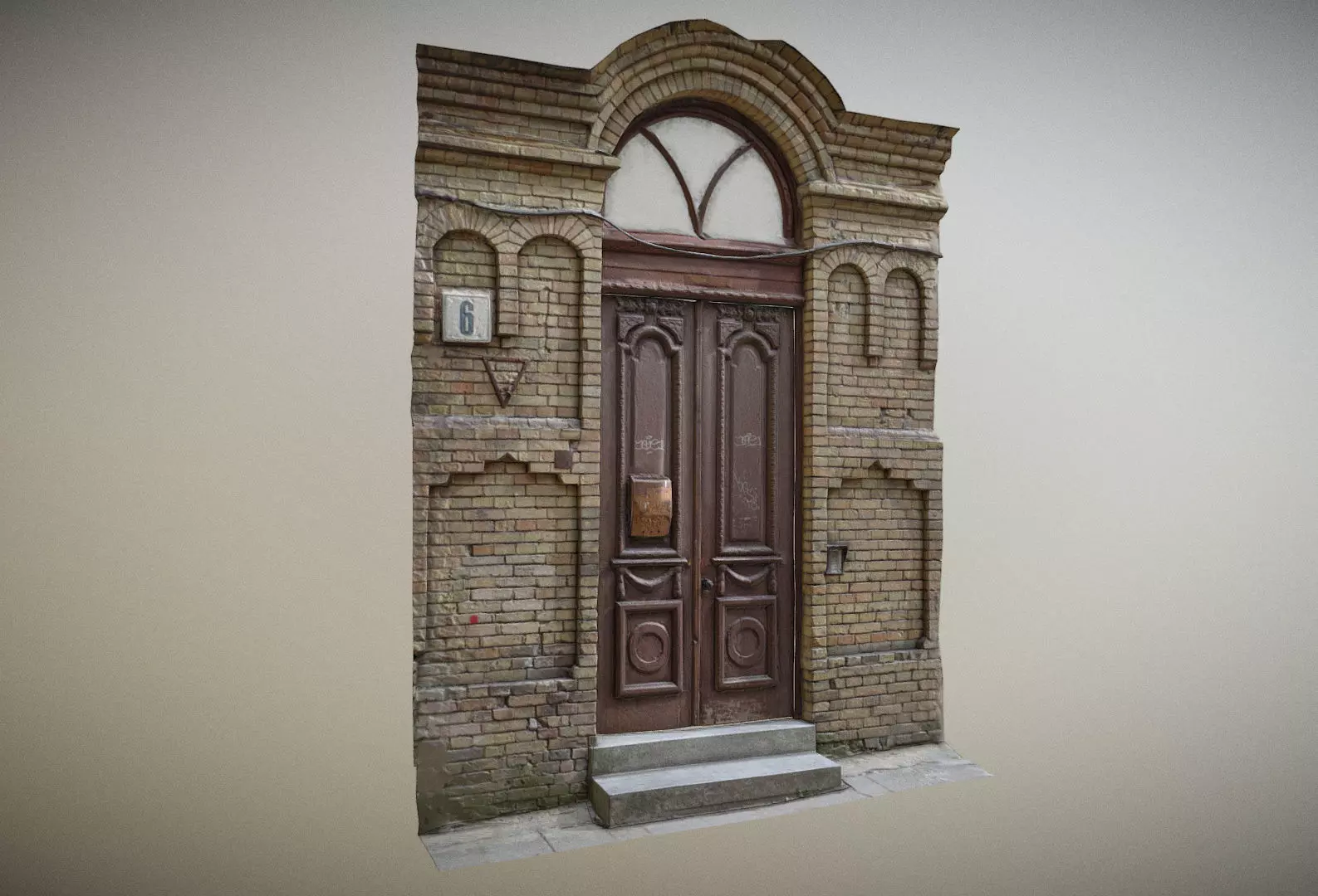 Scanned photorealistic old ornamented door Low-poly 3D model_0