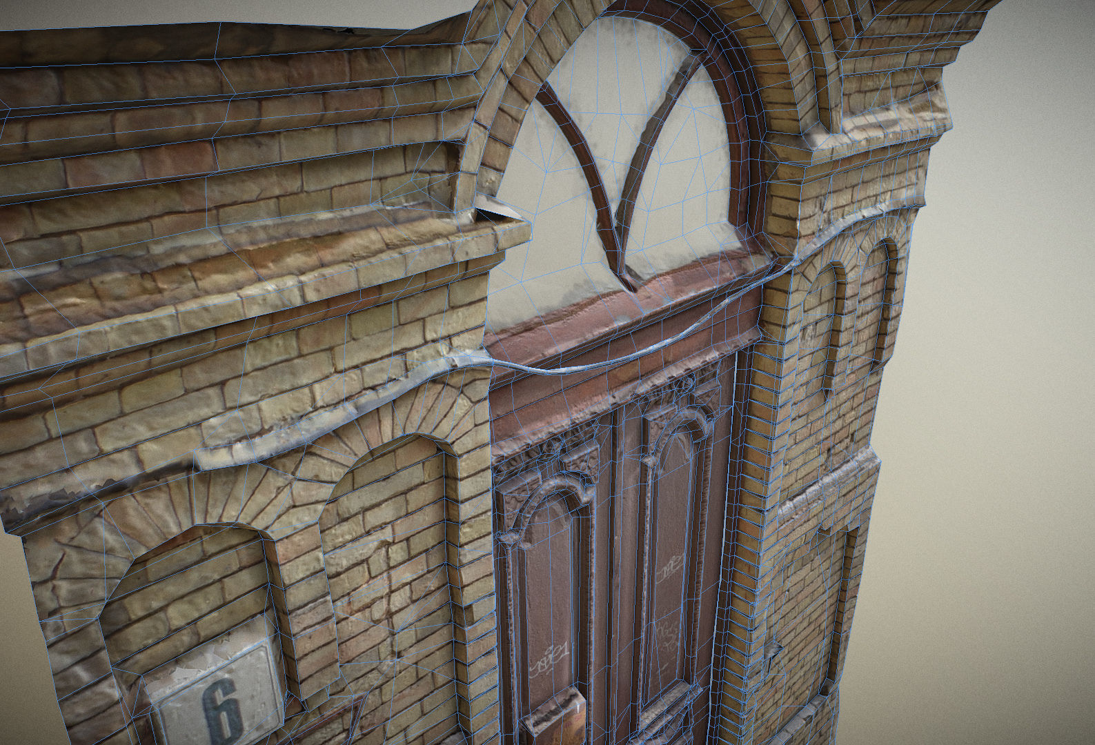Scanned photorealistic old ornamented door Low-poly 3D model_6