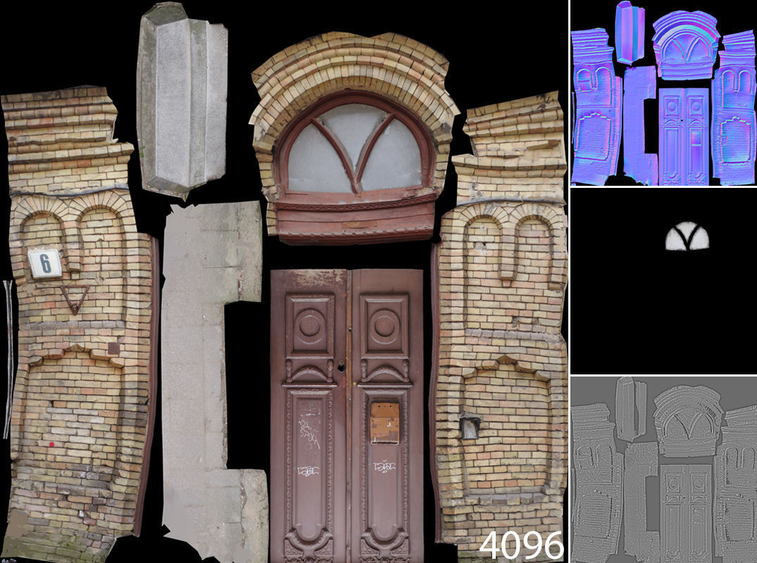 Scanned photorealistic old ornamented door Low-poly 3D model_9