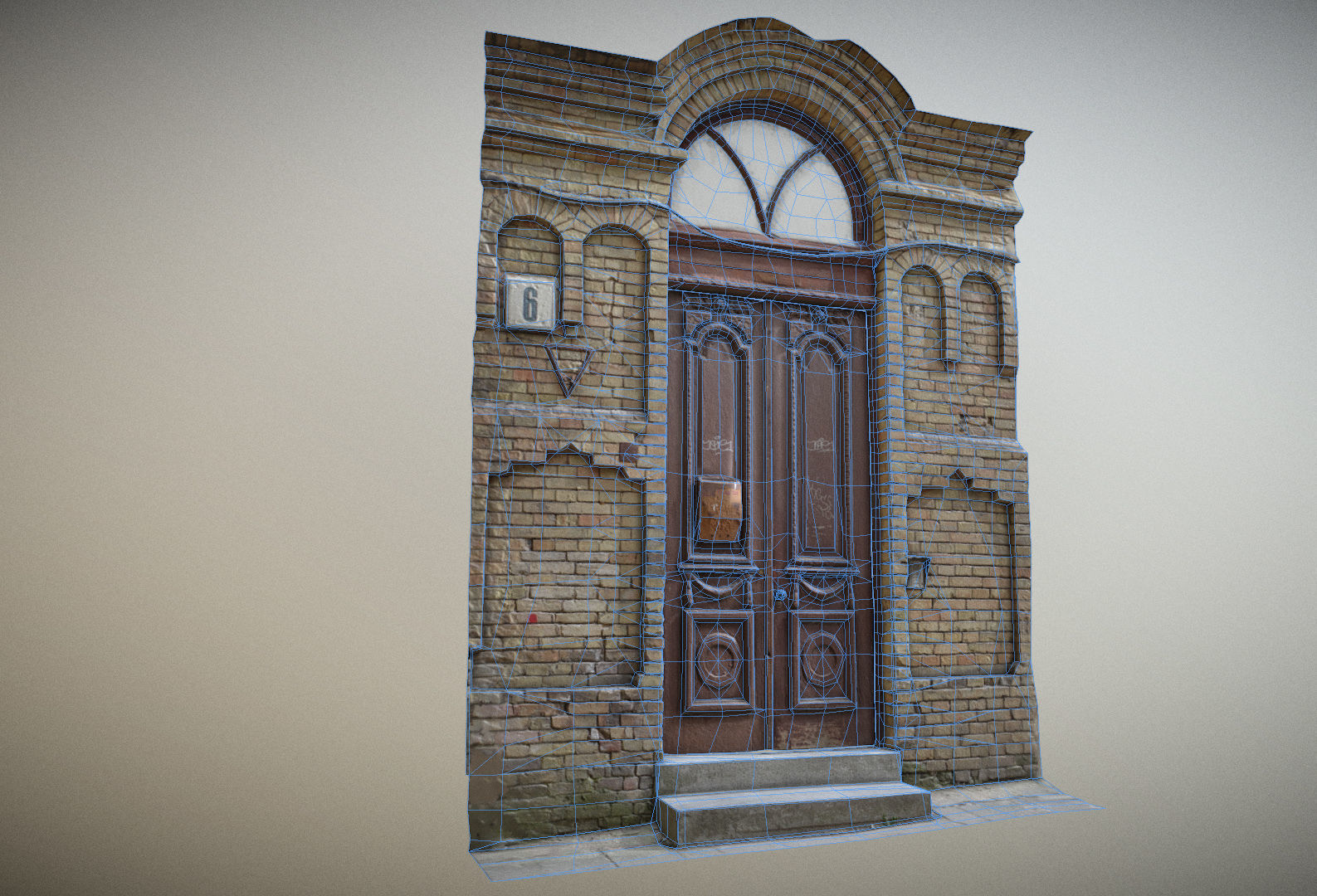 Scanned photorealistic old ornamented door Low-poly 3D model_5