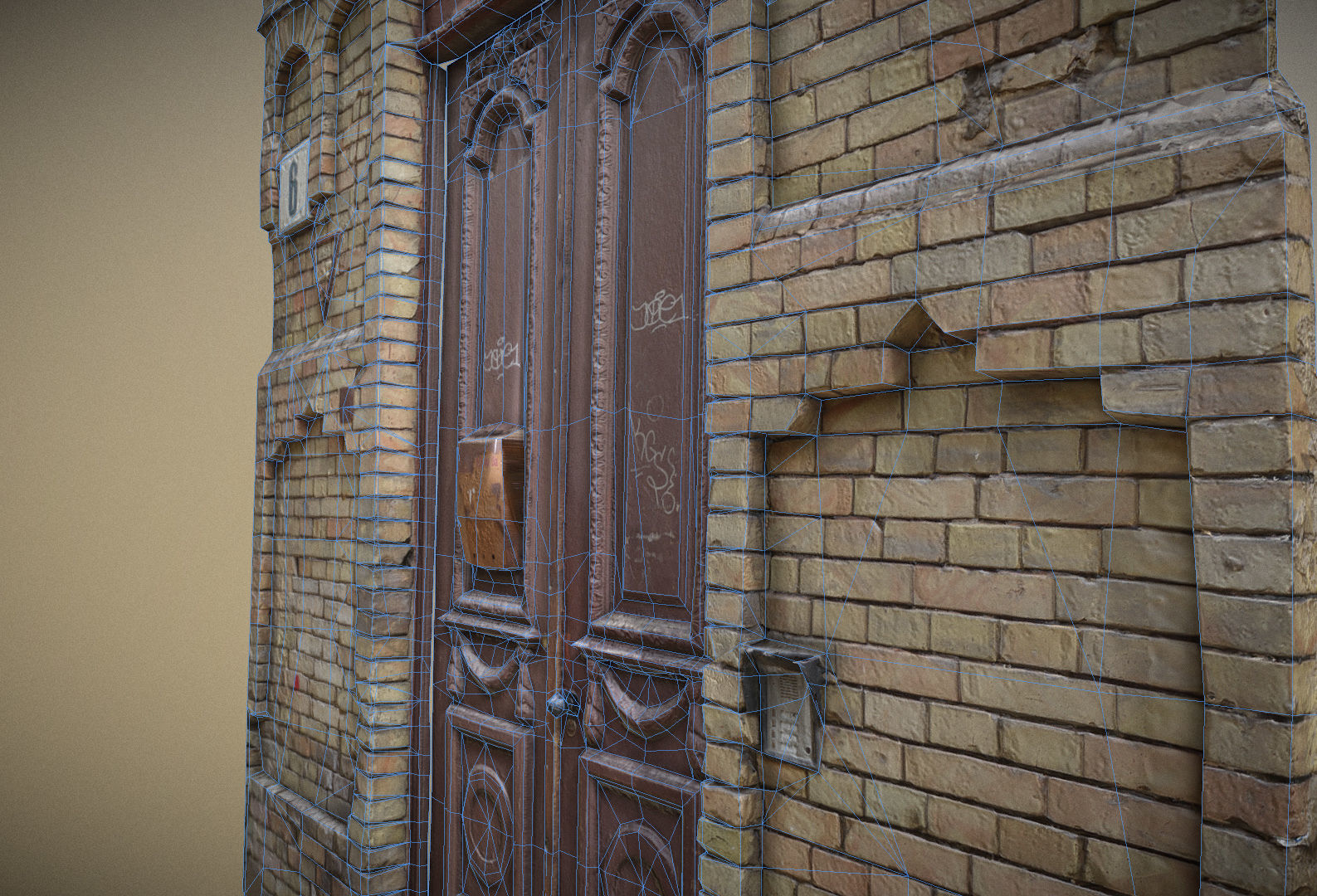 Scanned photorealistic old ornamented door Low-poly 3D model_7