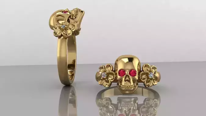 Skull and Flower Ring