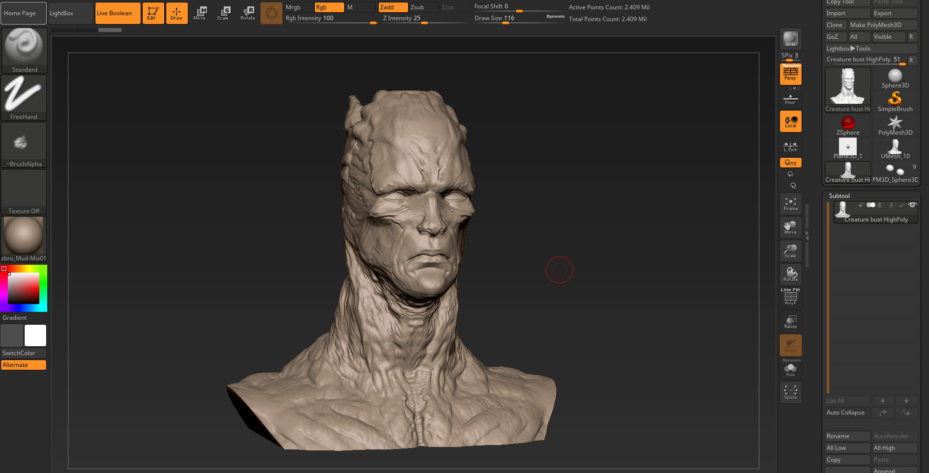 Creature bust HighPoly  3D model_5