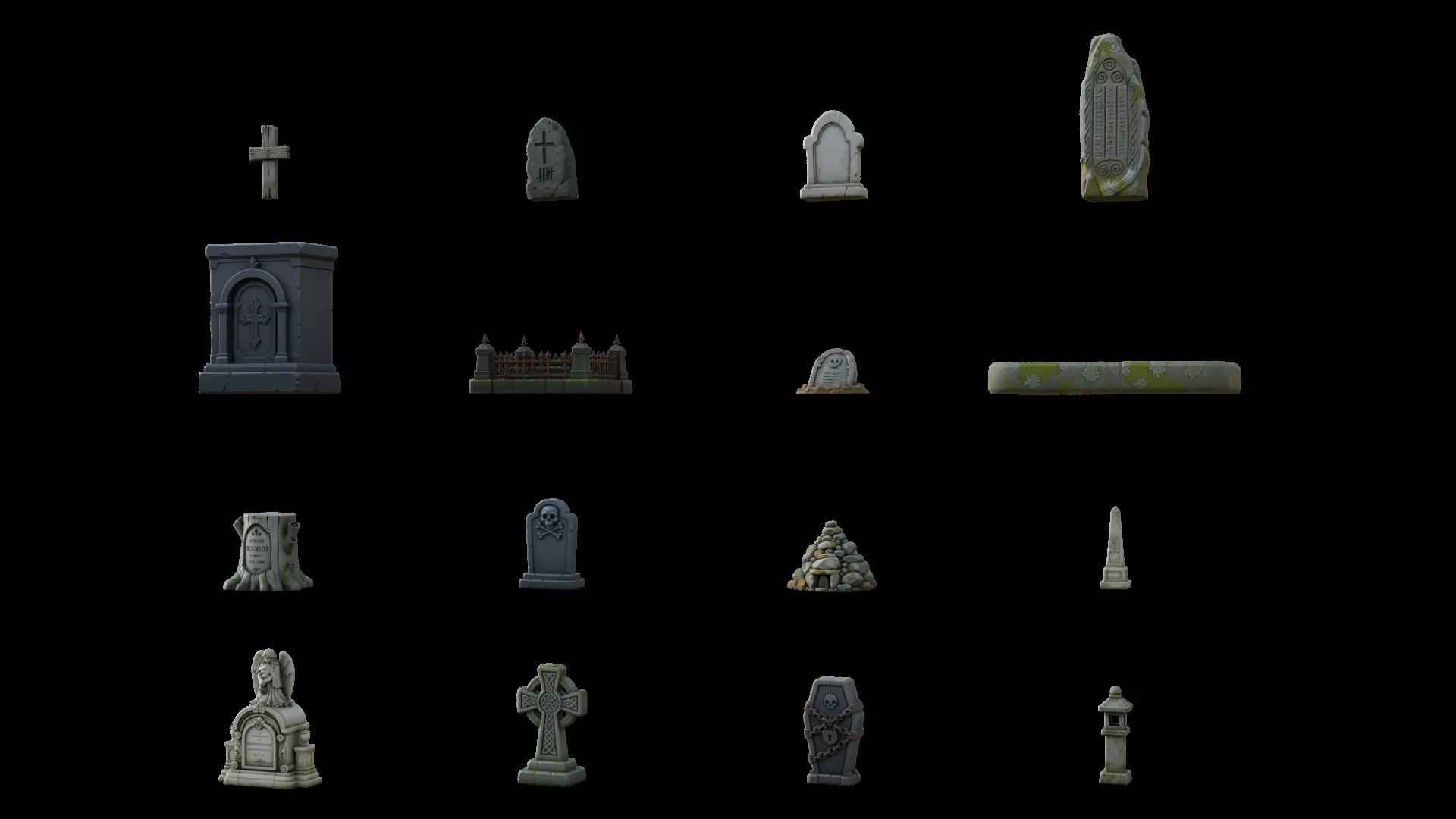 Stylized Gravestone Pack Low-poly 3D model