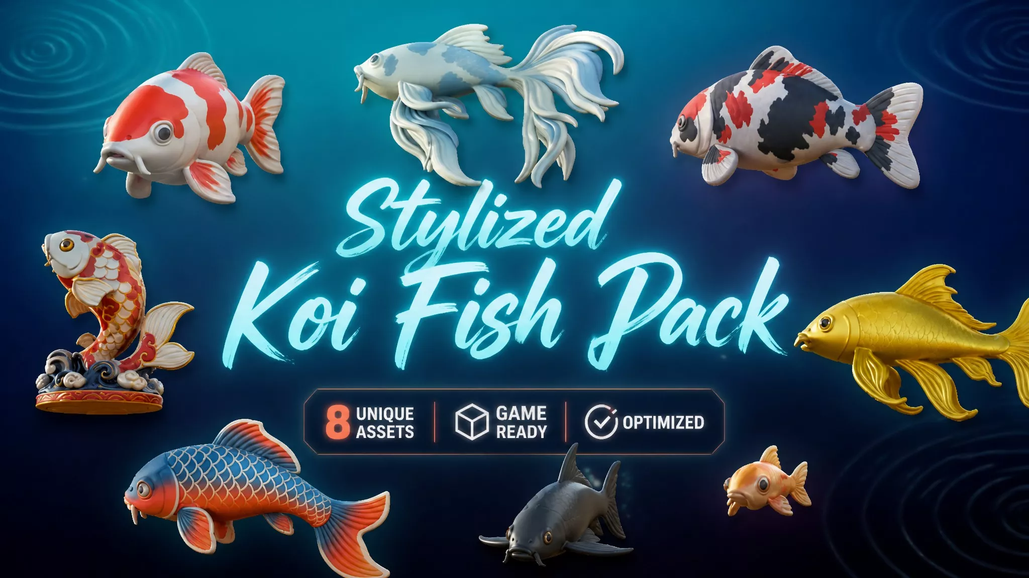 Stylized Koi Fish Pack Low-poly 3D model