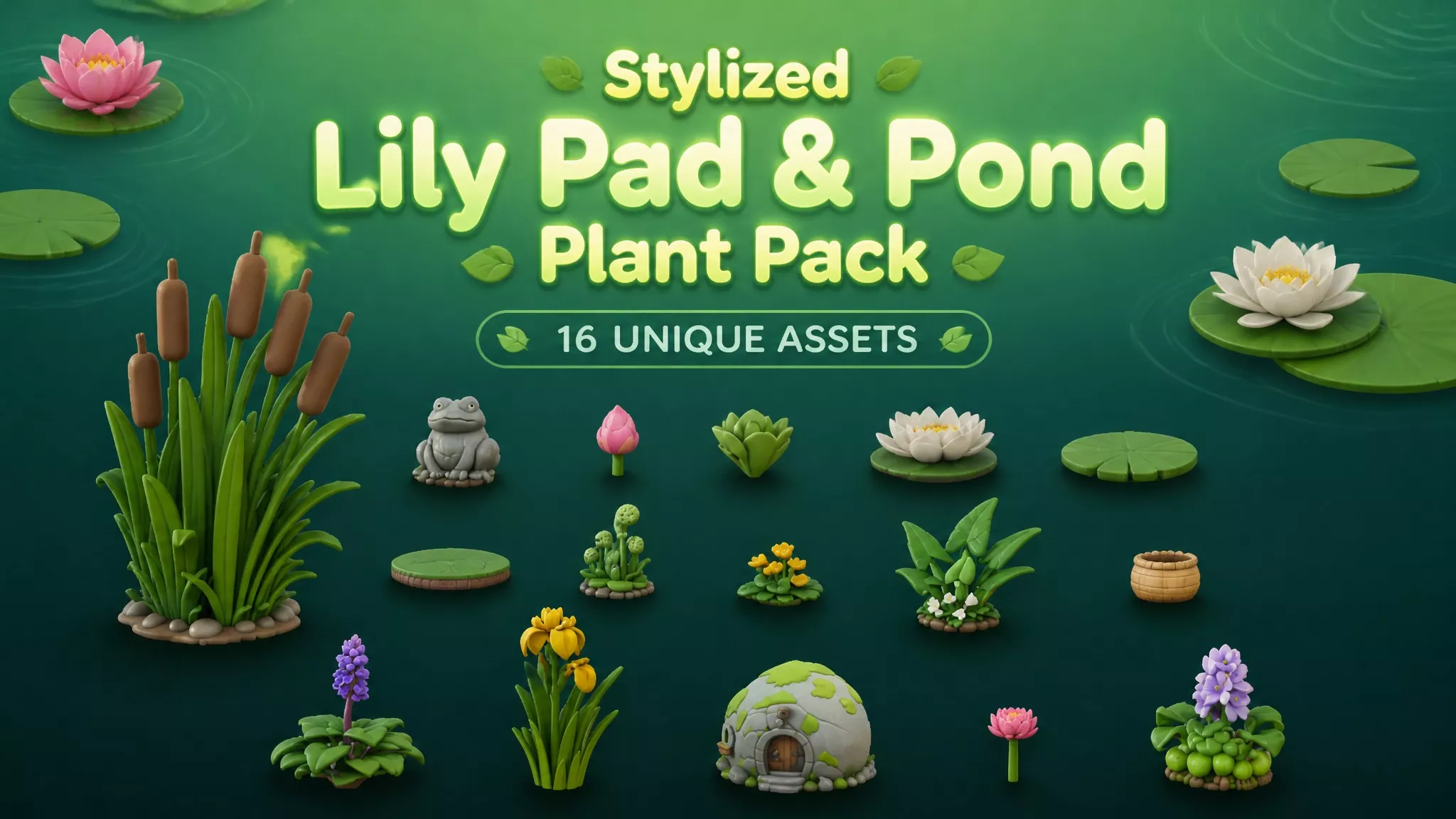 Stylized Lily Pad and Pond Plant Pack Low-poly 3D model