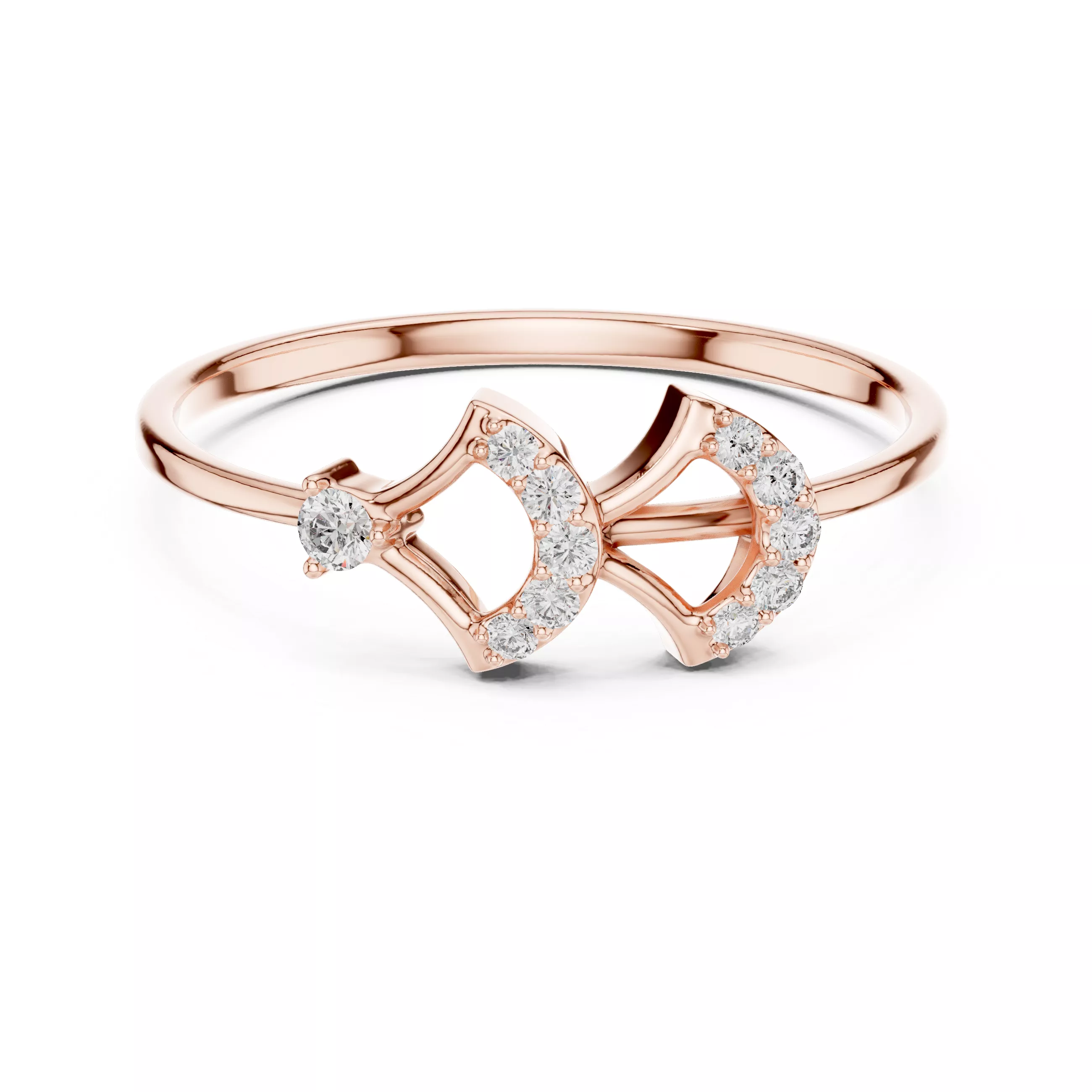 Double Crescent Round Diamond Ring 3D print model