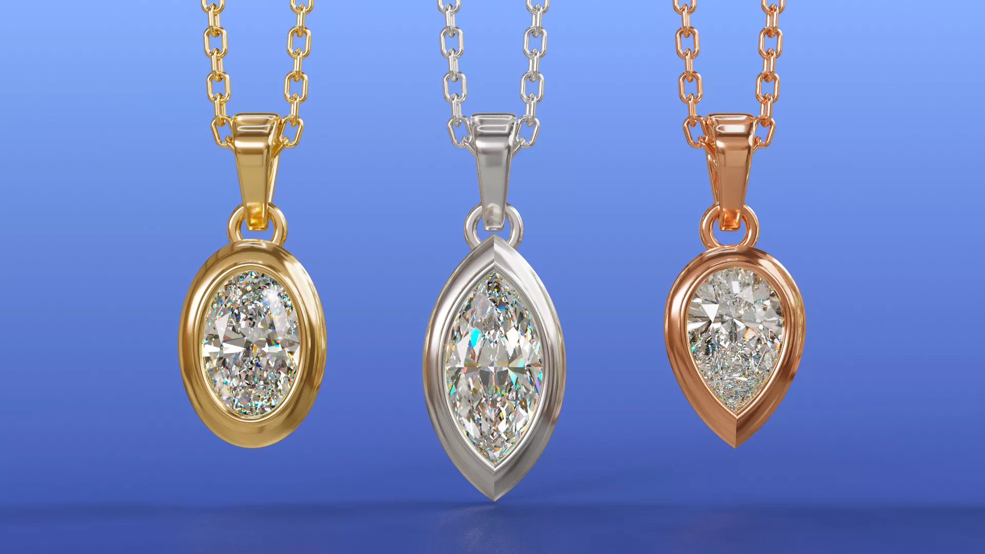 Bezel Set Oval Marquise Pear Diamond Solitaire Pendant Design 3D print model