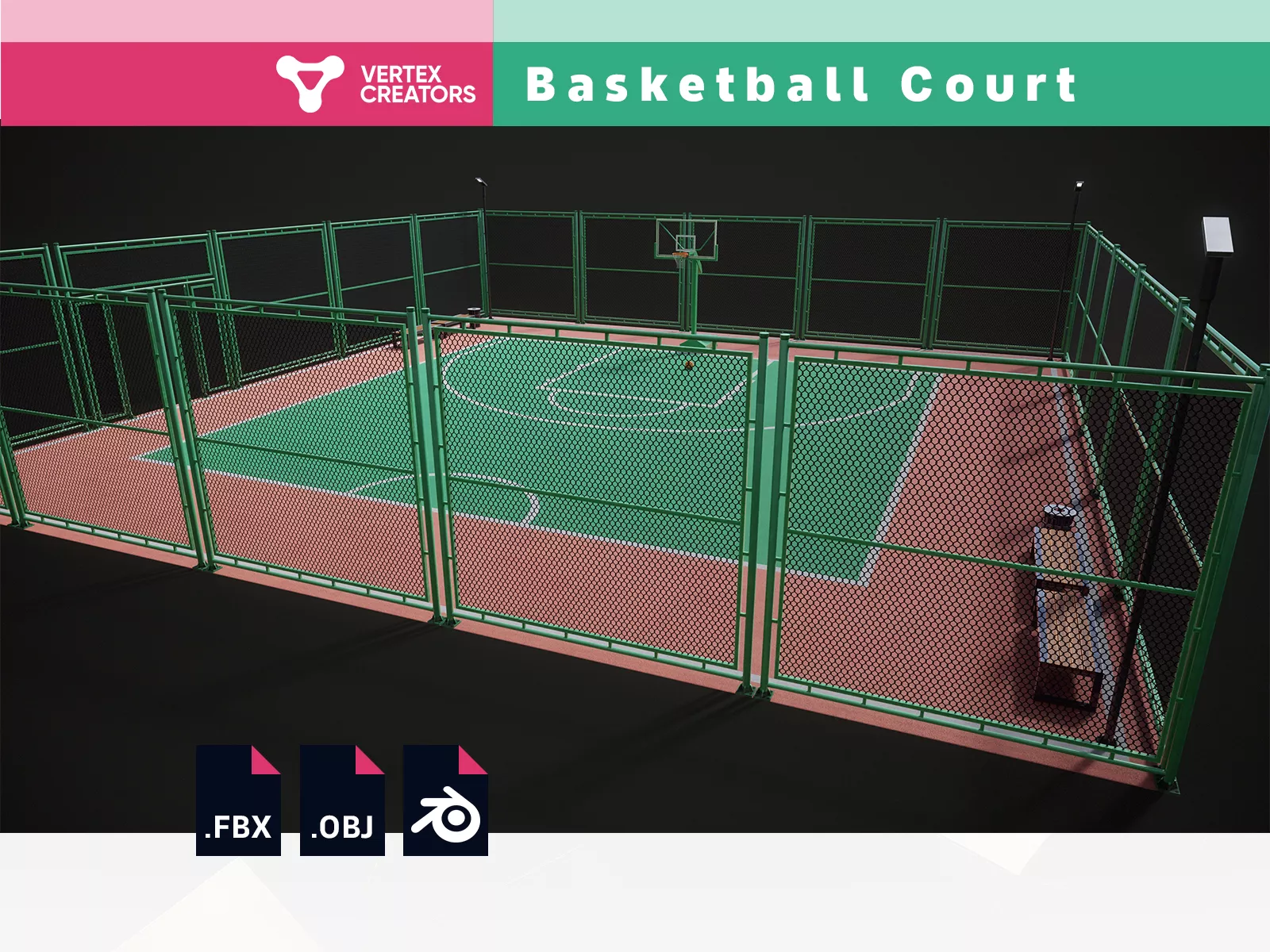 Stylized Basketball Court Low-poly 3D model