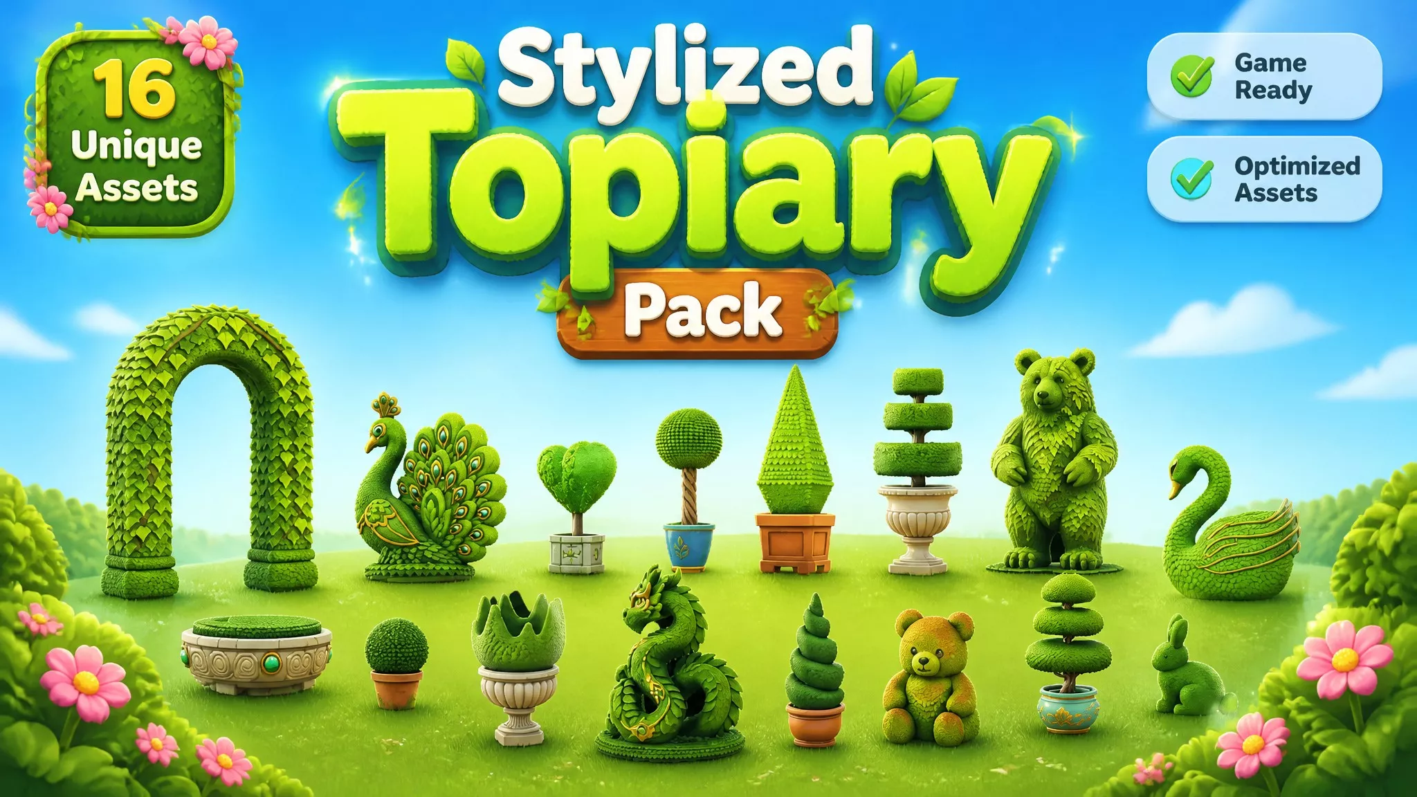 Stylized Topiary Pack Low-poly 3D model
