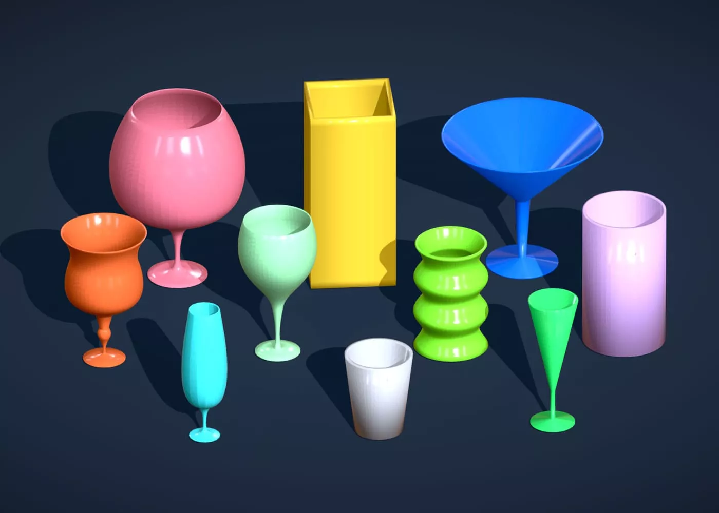 10 Drink Glasses Pack - 3D Low Poly Models Set Free low-poly 3D model