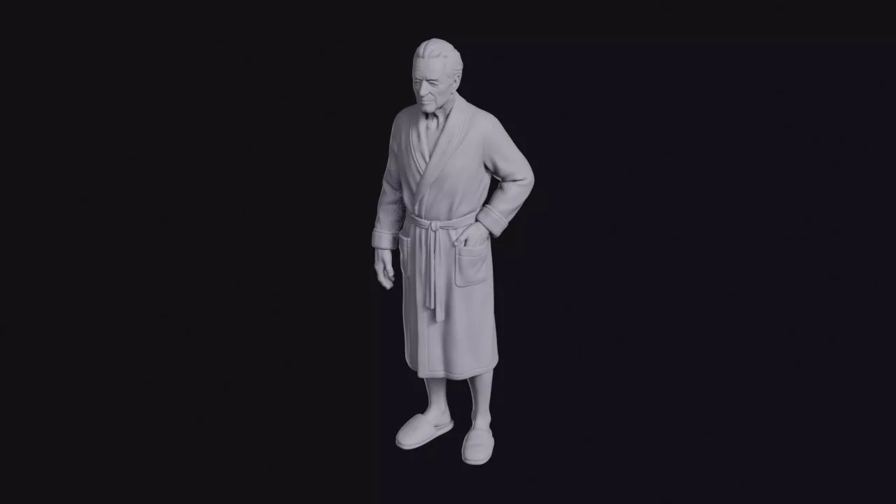 Elderly Man in Dressing Gown and Slippers Figurine 3D print model