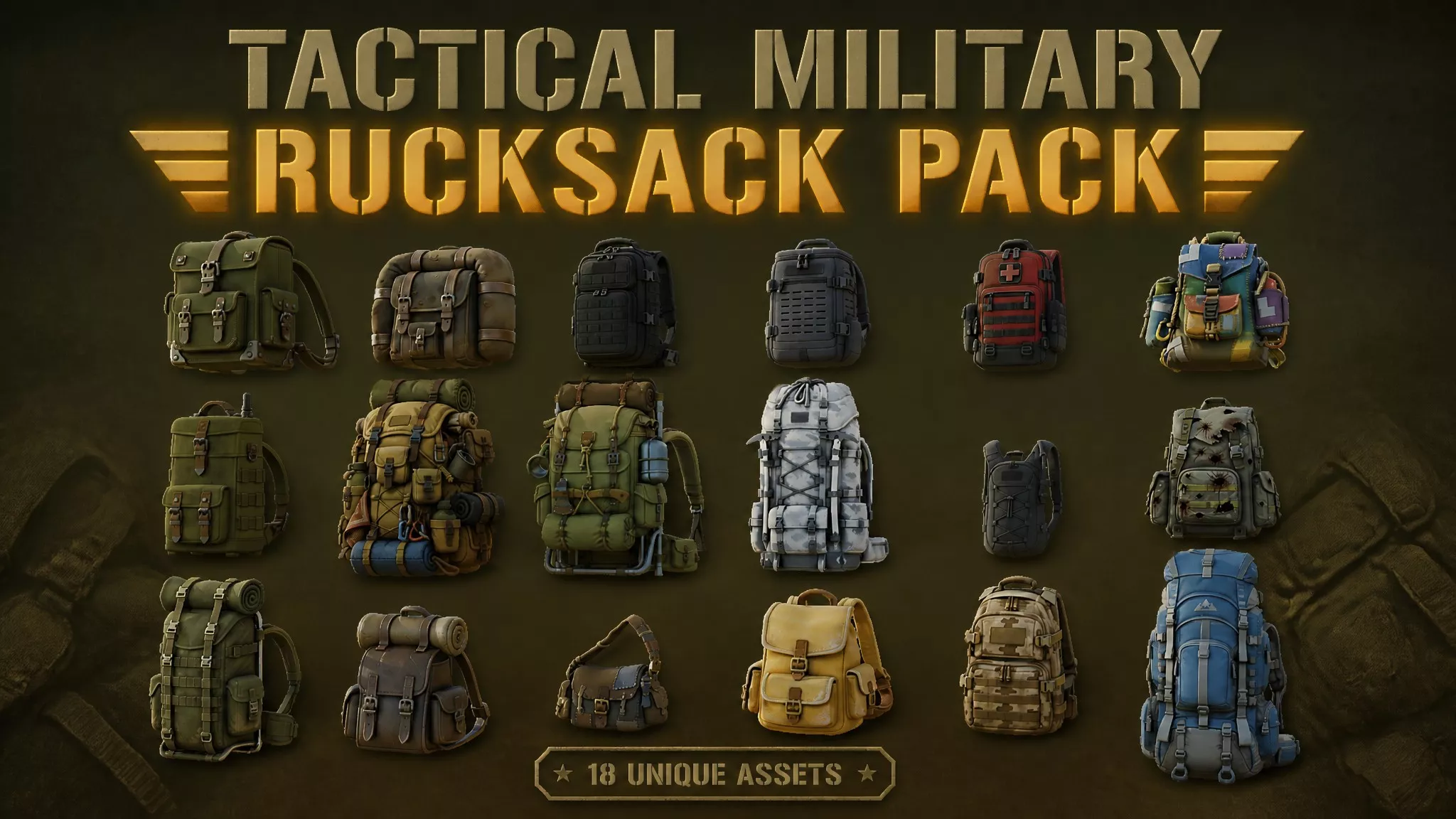 Tactical Military Rucksack Pack Low-poly 3D model