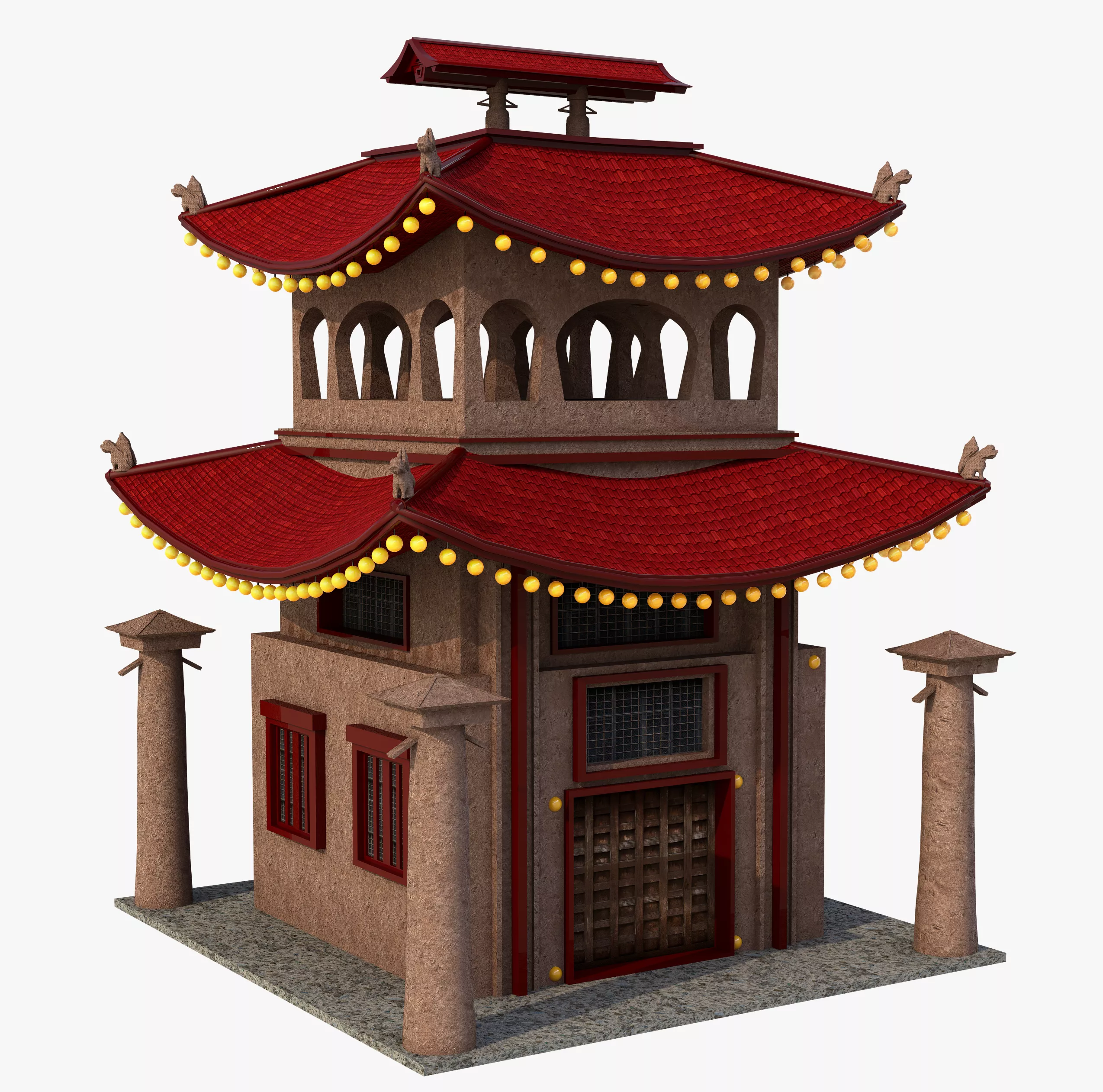 Cartoon Asian Building Free 3D model