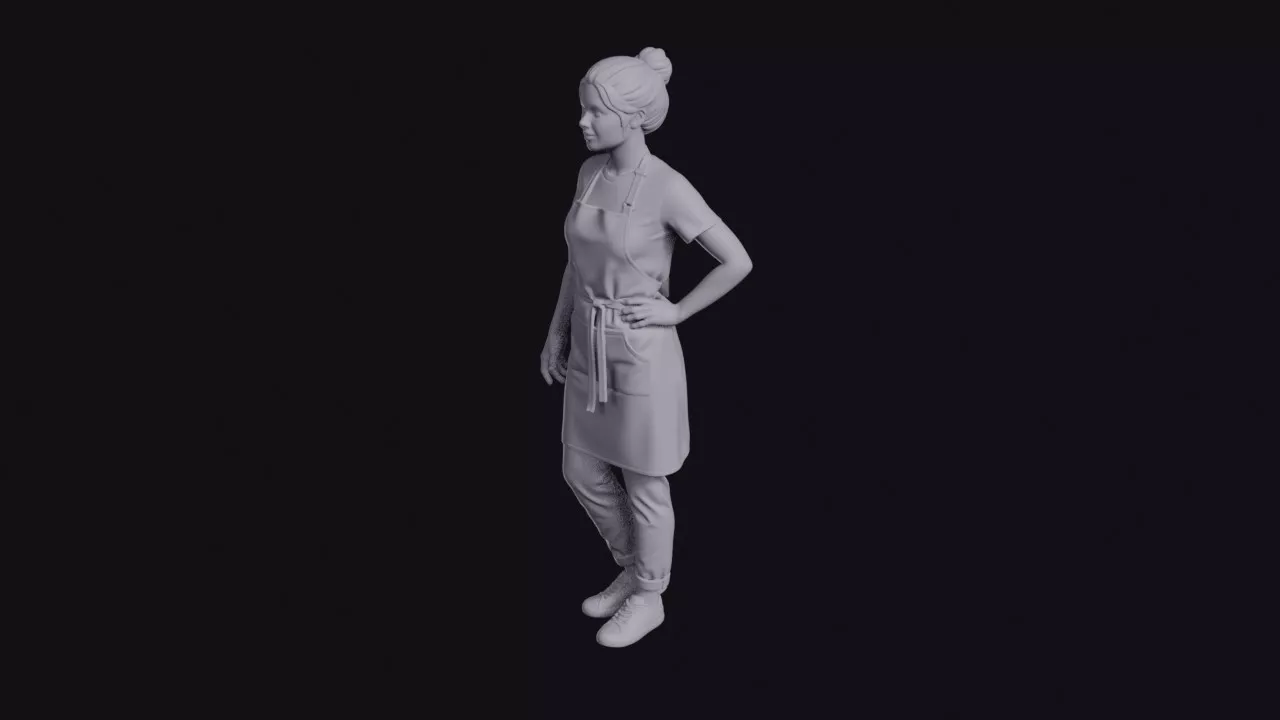 Barista in Apron with Hair in a Bun Figurine 3D print model
