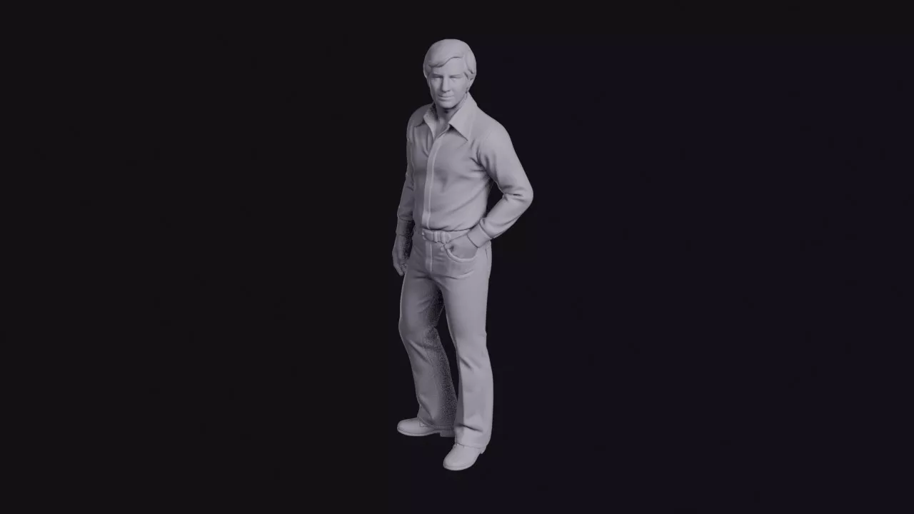 1970s Man in Wide Collared Shirt and Flares Figurine 3D print model