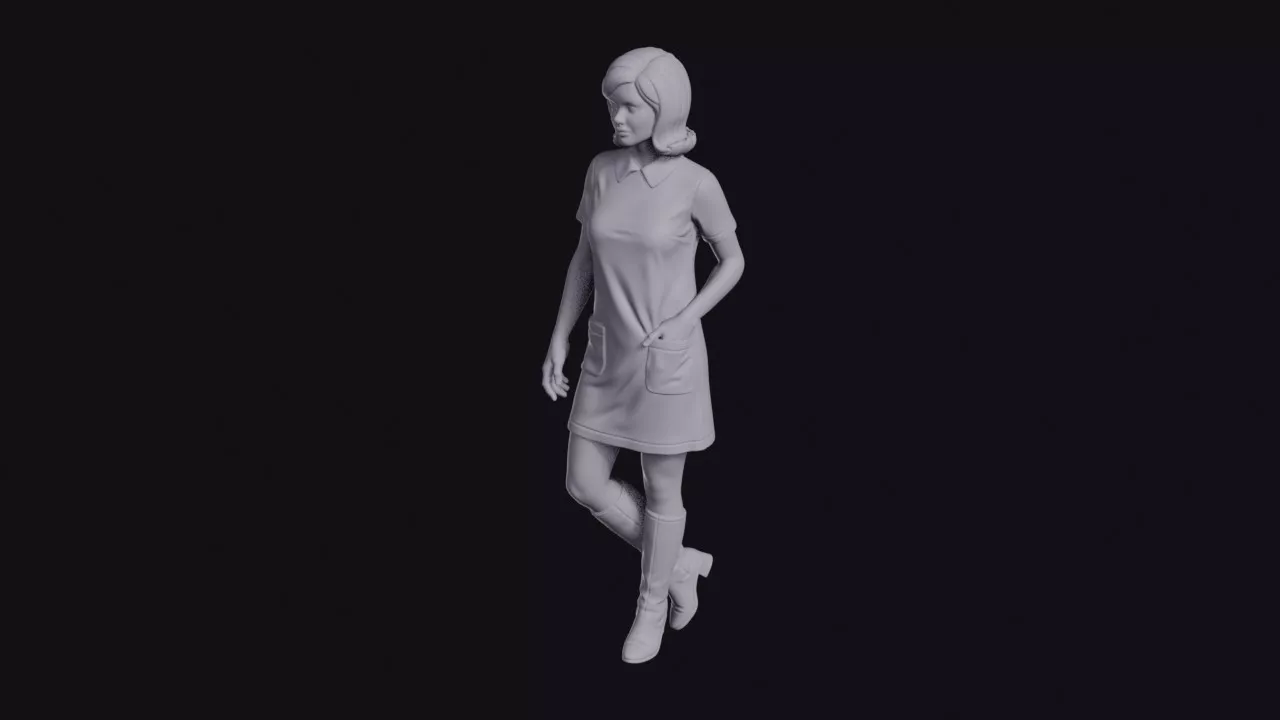 1960s Woman in Shift Dress and Knee Boots Figurine 3D print model