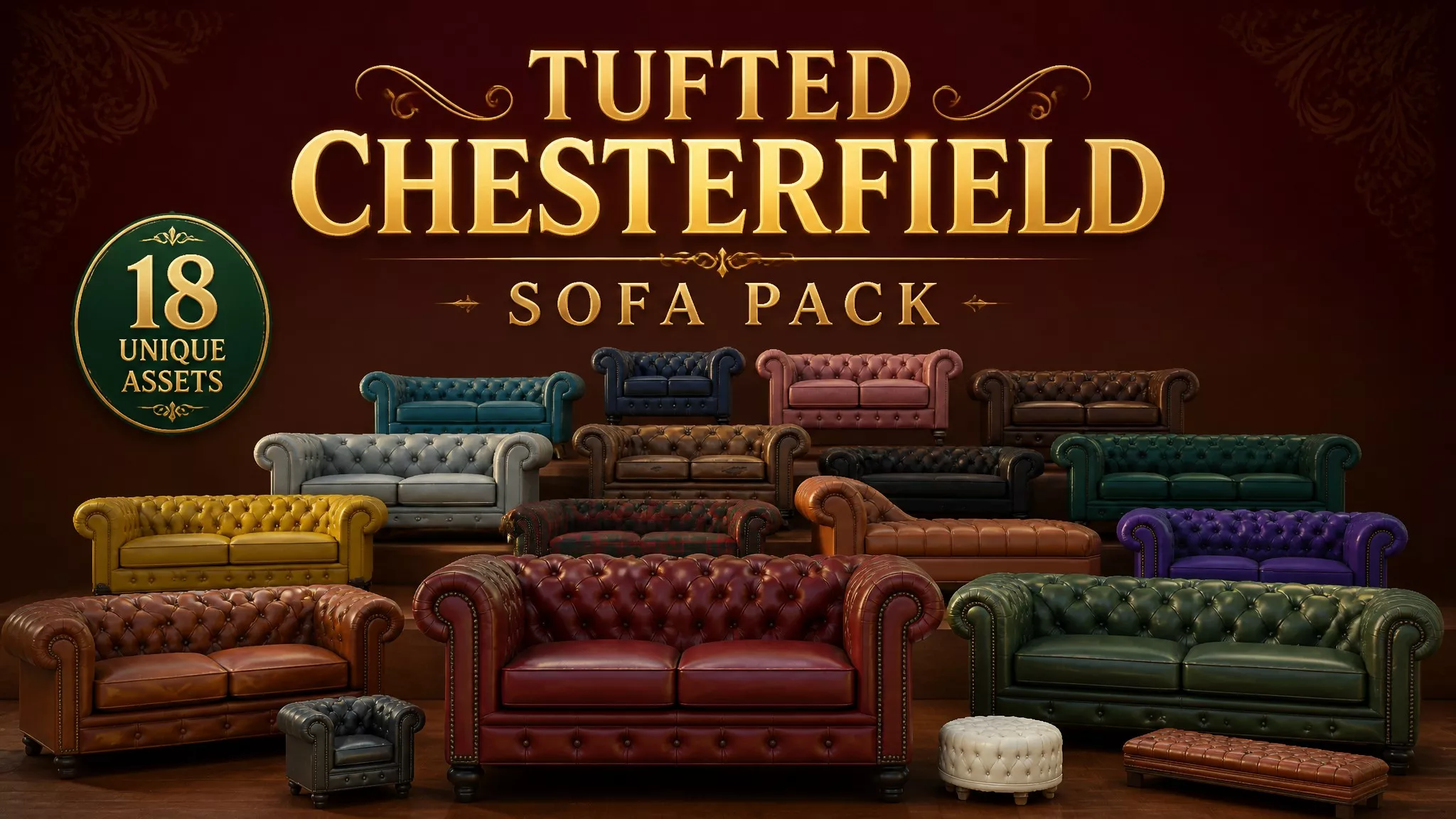 Tufted Chesterfield Sofa Pack Low-poly 3D model