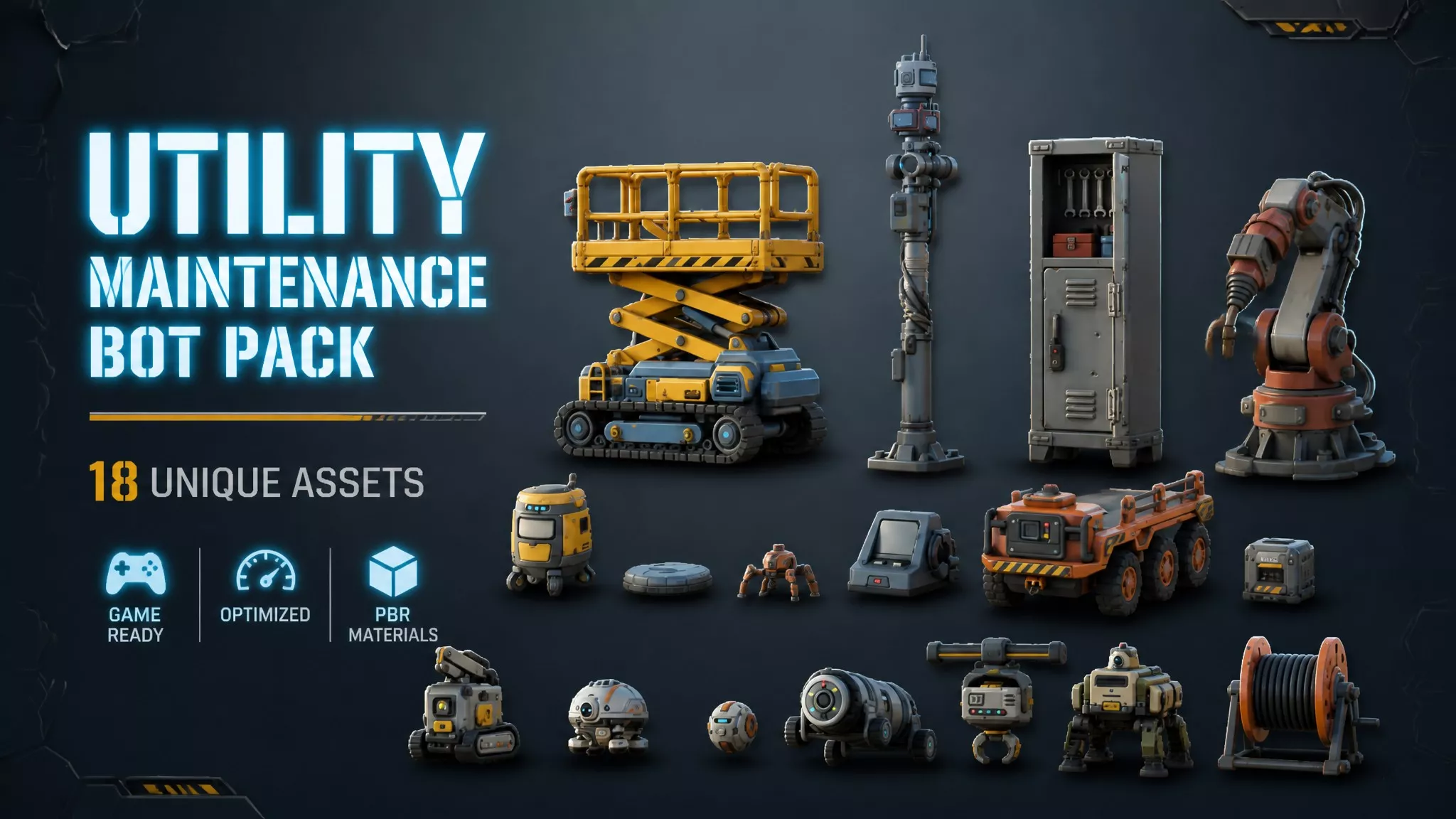 Utility Maintenance Bot Pack Low-poly 3D model