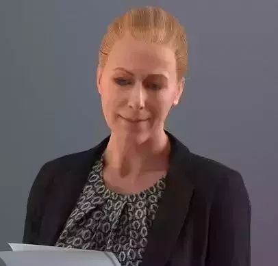 Blond European female walking while reading a document