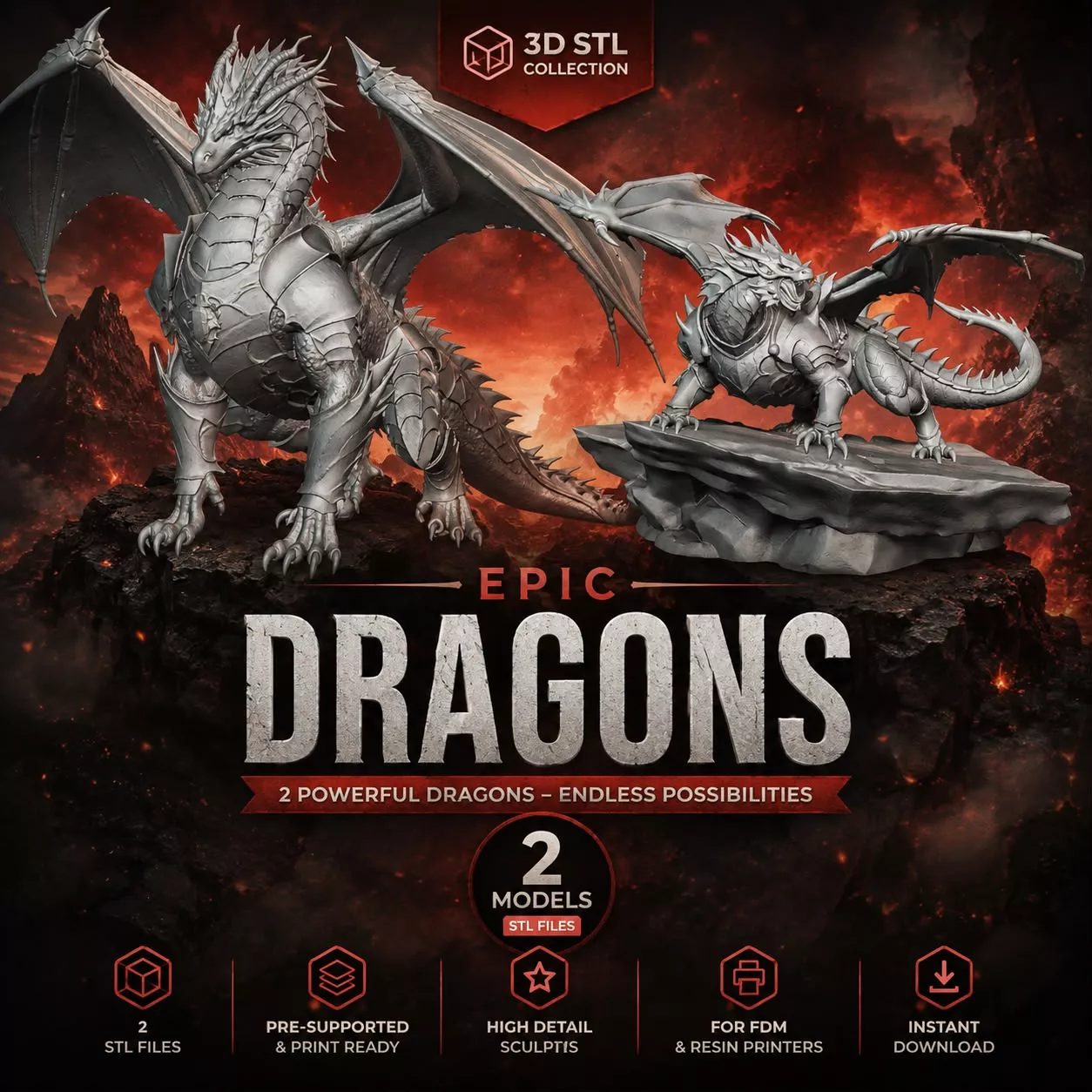 Armored Dragons 3D print model