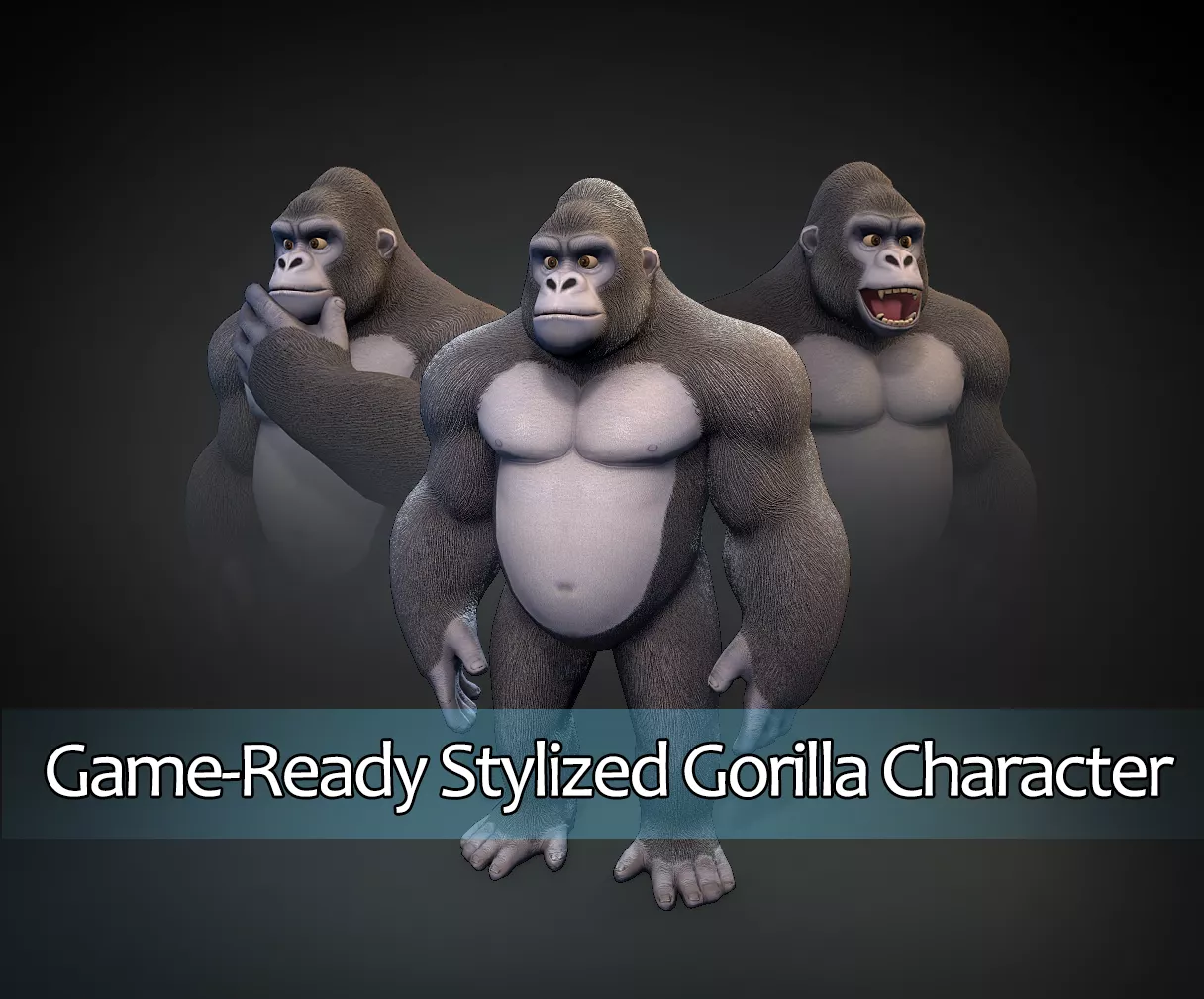 Stylized Gorilla Game-Redy Rigged Animated Low-poly 3D model