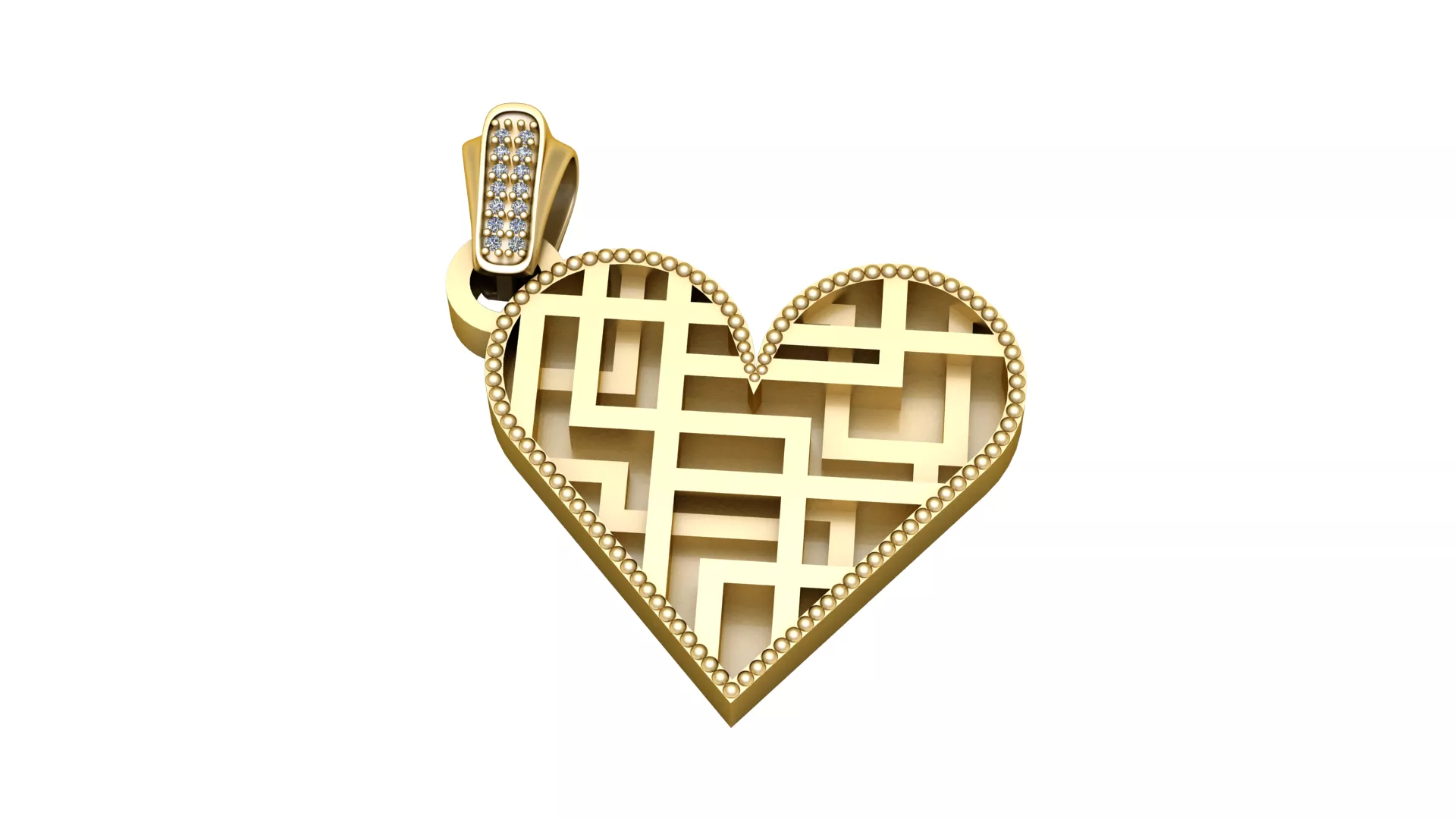 Geometric Maze Heart Gold Pendant 3D print model
