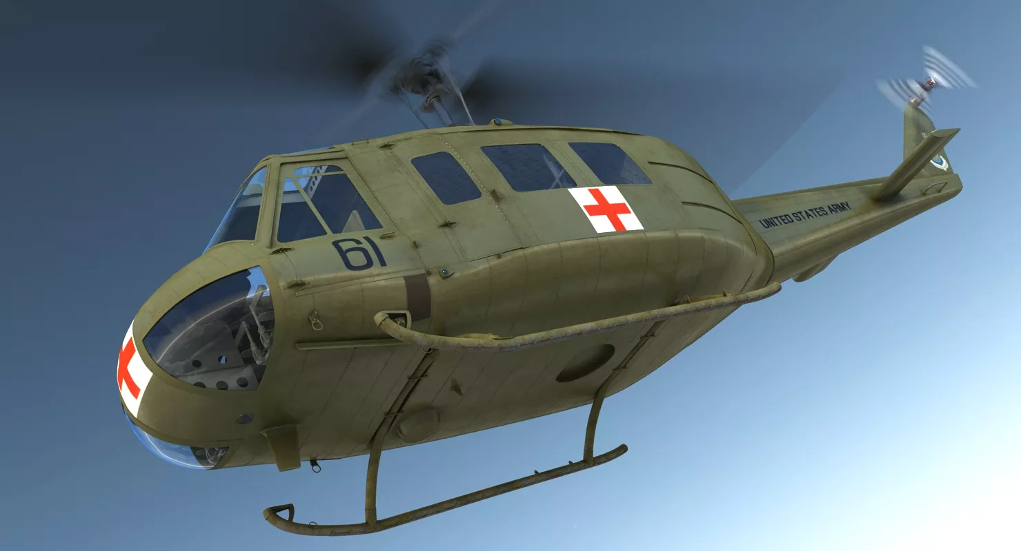 Bell UH 1 Iroquois MedEvac Rigged 3D model