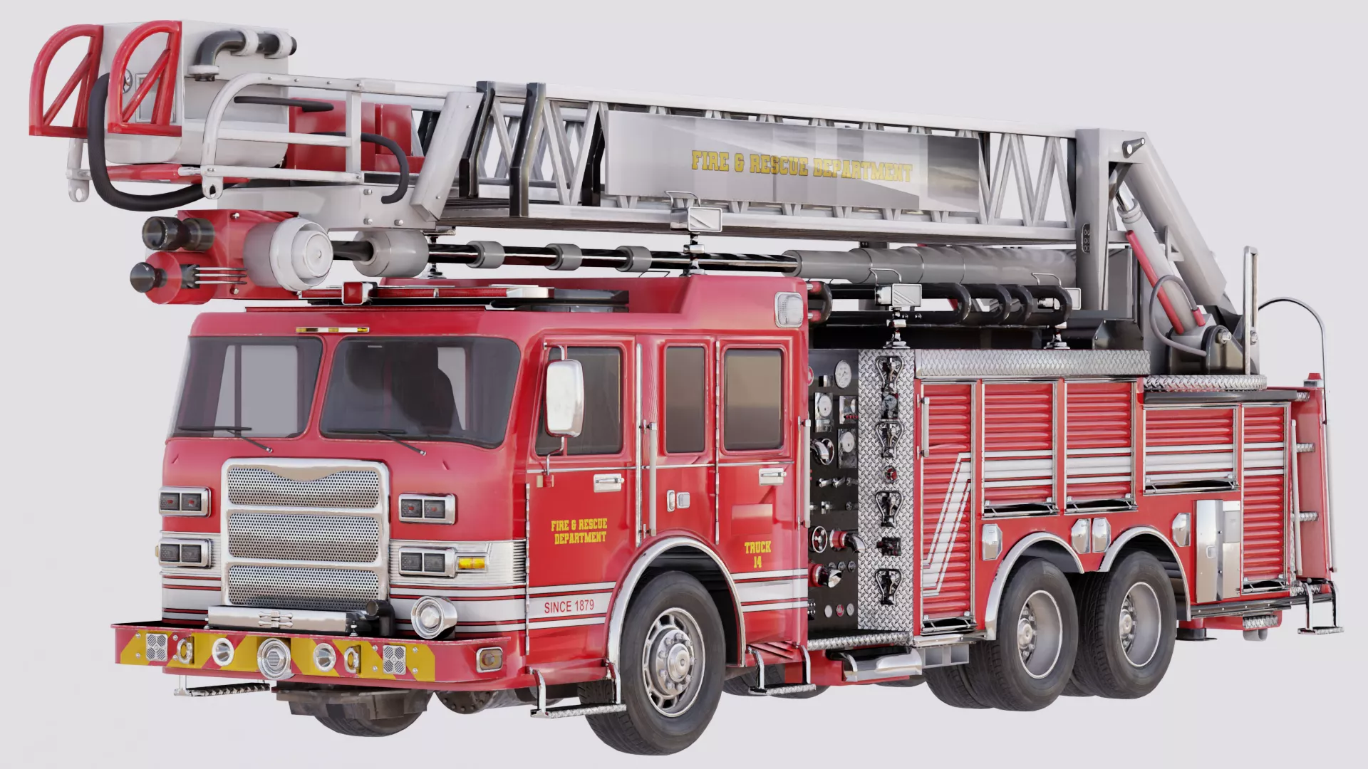 Fire Truck with Aerial Ladder - Rigged Low-poly 3D model