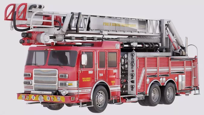 Fire Truck with Aerial Ladder - Rigged