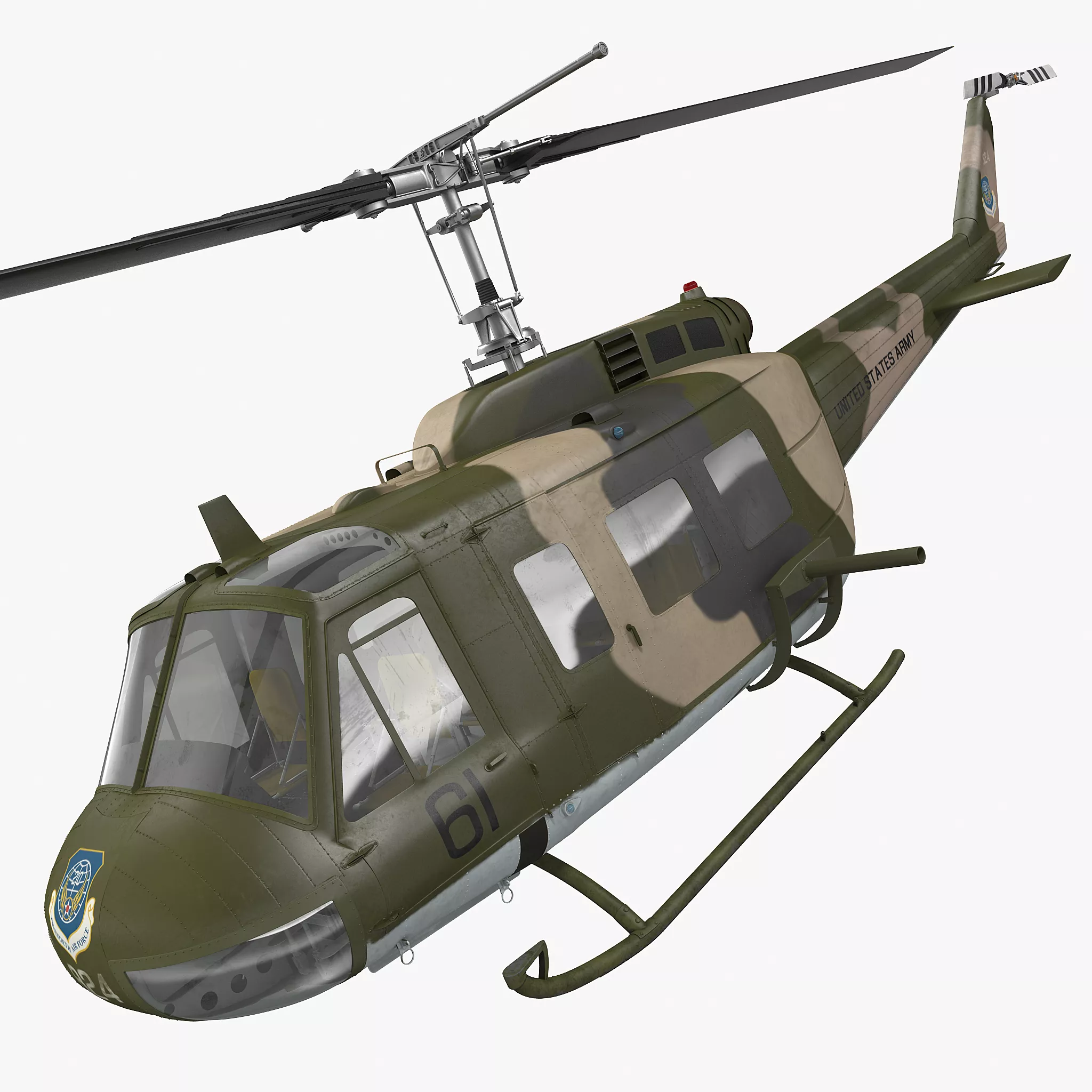 Bell UH 1 Iroquois Camo Rigged 3D model