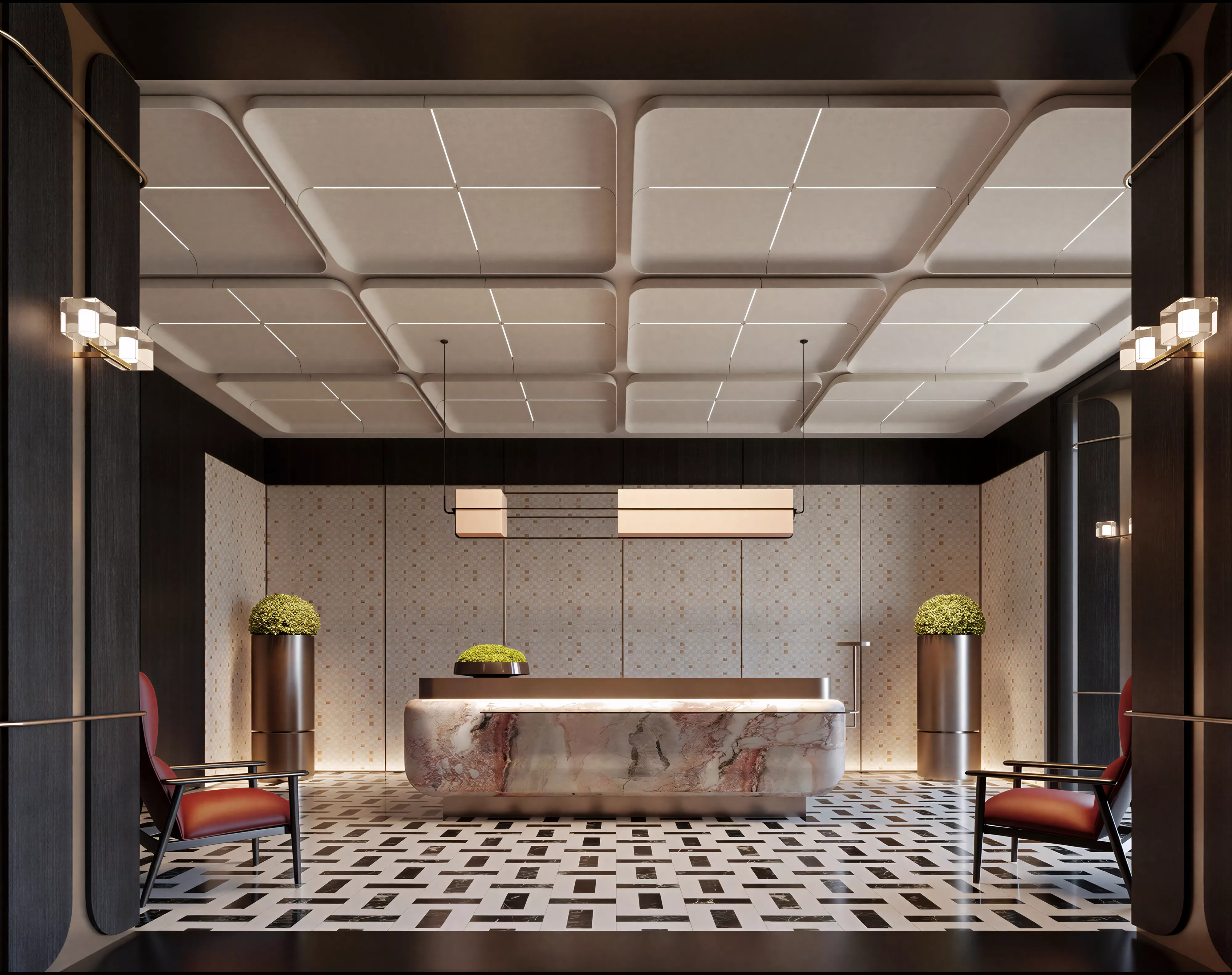 Luxury Marble Reception Desk Lobby Interior 3D Model 3D model