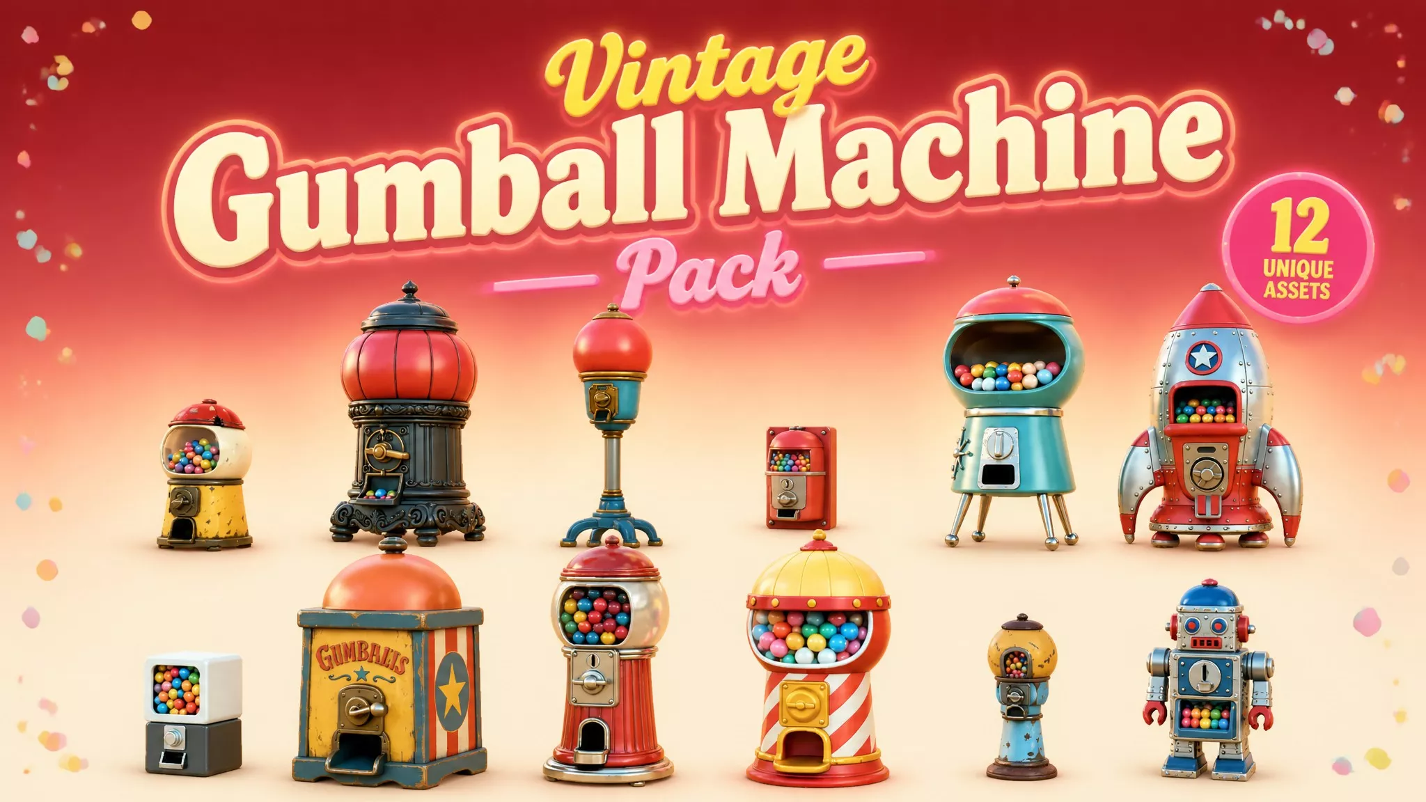 Vintage Gumball Machine Pack Low-poly 3D model
