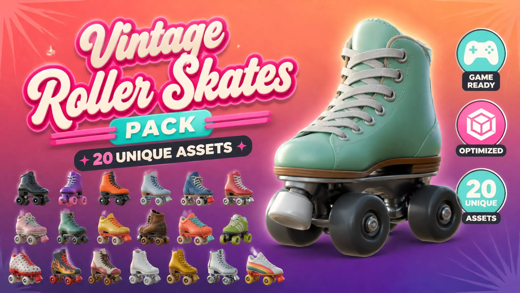 Vintage Roller Skates Pack Low-poly 3D model