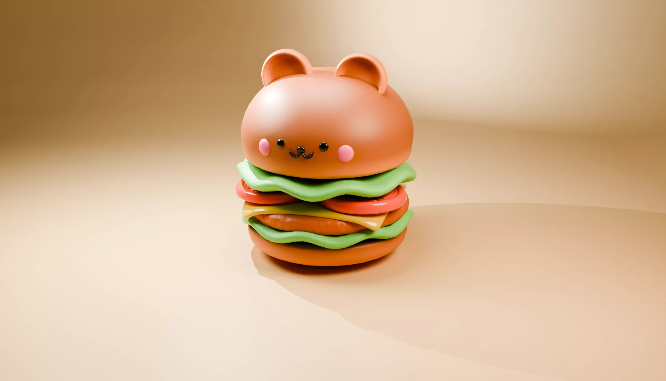 Cute Bear Burger 3D Model Low-poly 3D model