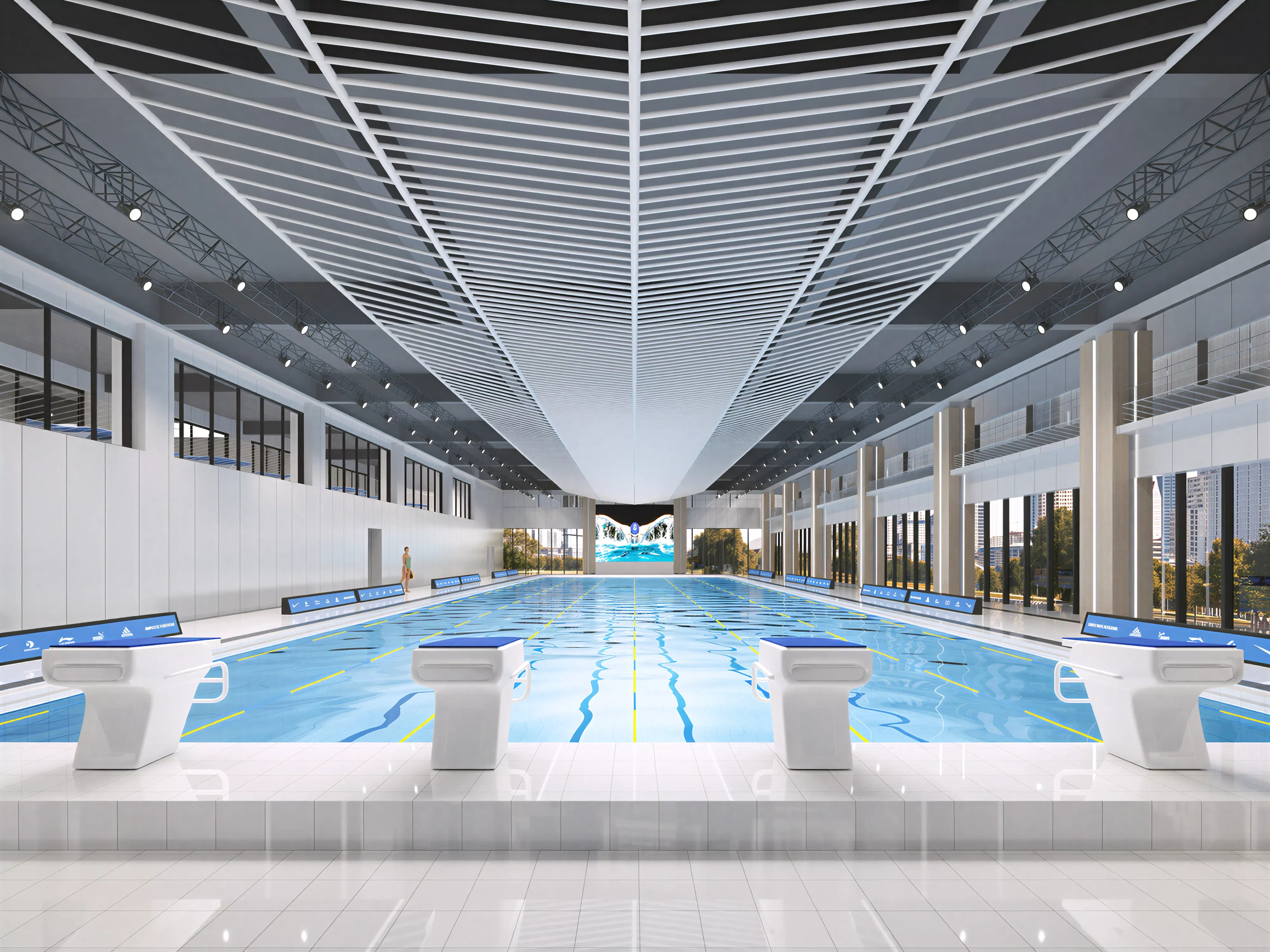 Modern Indoor Olympic Swimming Pool Arena 3D Model 3D model